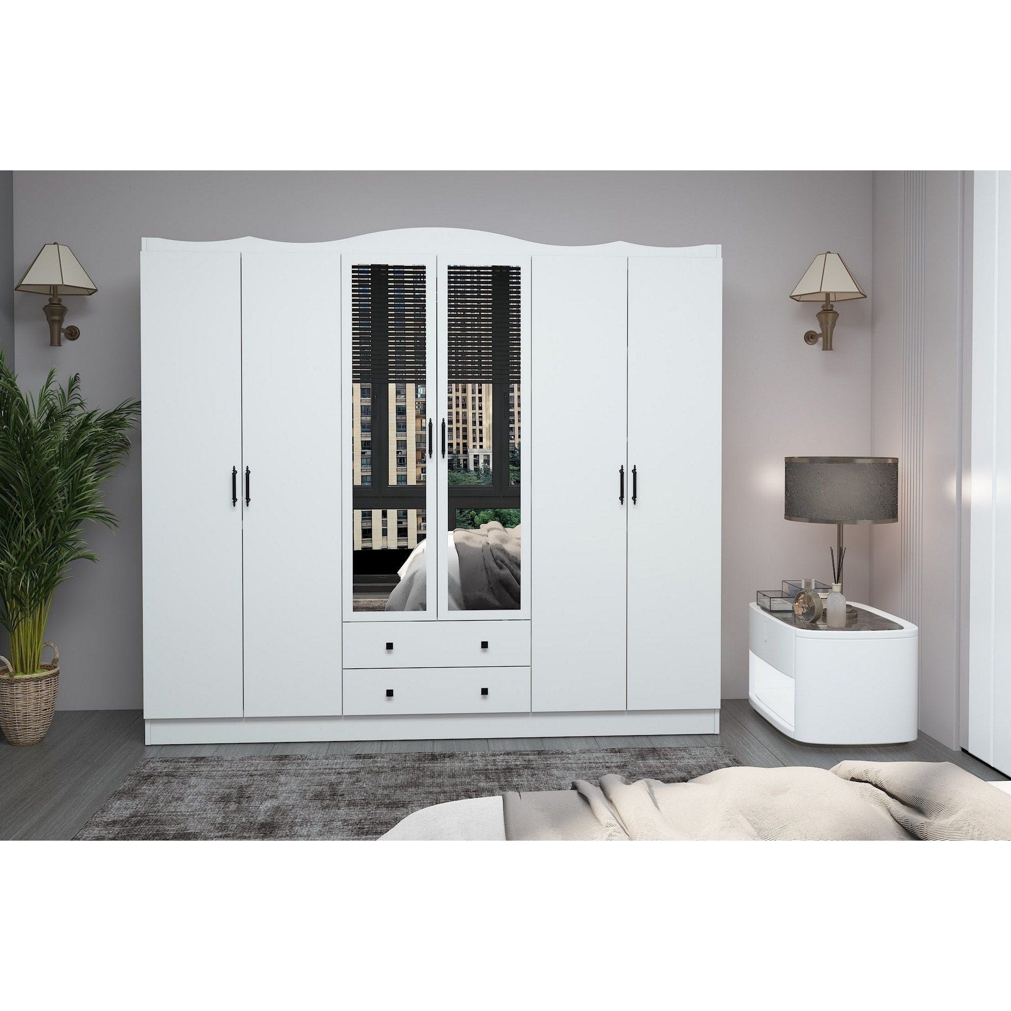 Dressing LAVINIA 006, alb, PAL melaminat, cu 6 usi si 2 sertare, 210x50x186 cm