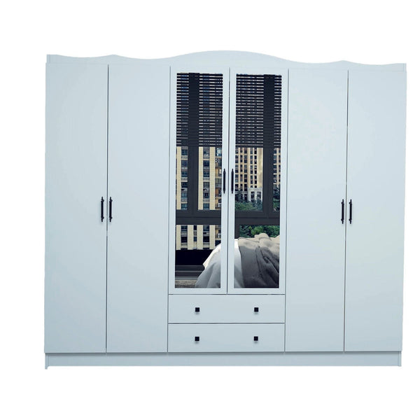 Dressing LAVINIA 006, alb, PAL melaminat, cu 6 usi si 2 sertare, 210x50x186 cm
