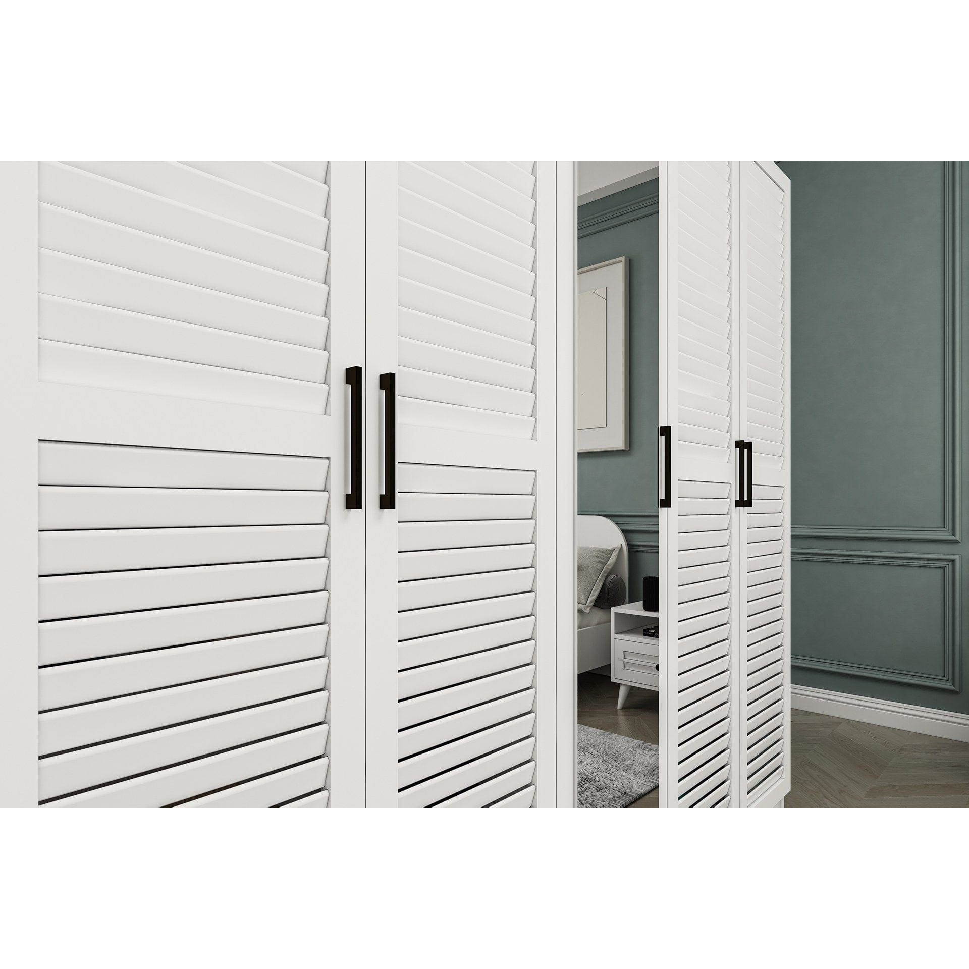 Dressing NIL 10, alb, PAL melaminat, cu 5 usi, 215x58x210 cm