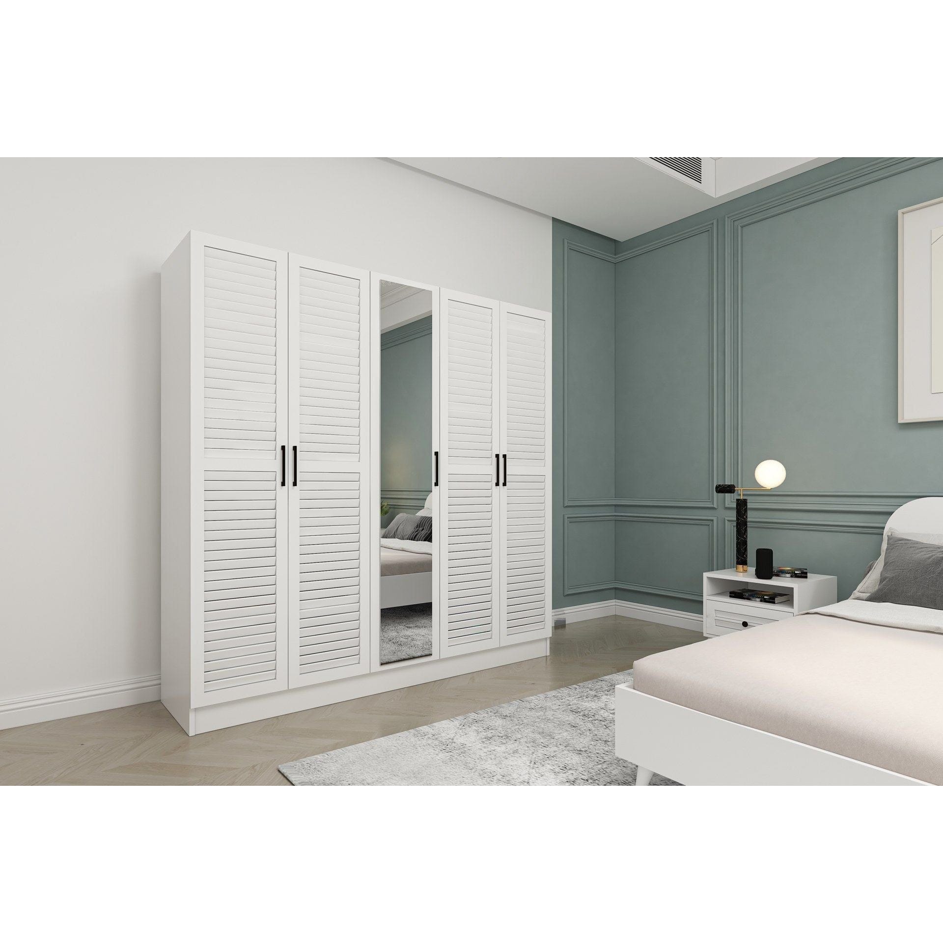 Dressing NIL 10, alb, PAL melaminat, cu 5 usi, 215x58x210 cm