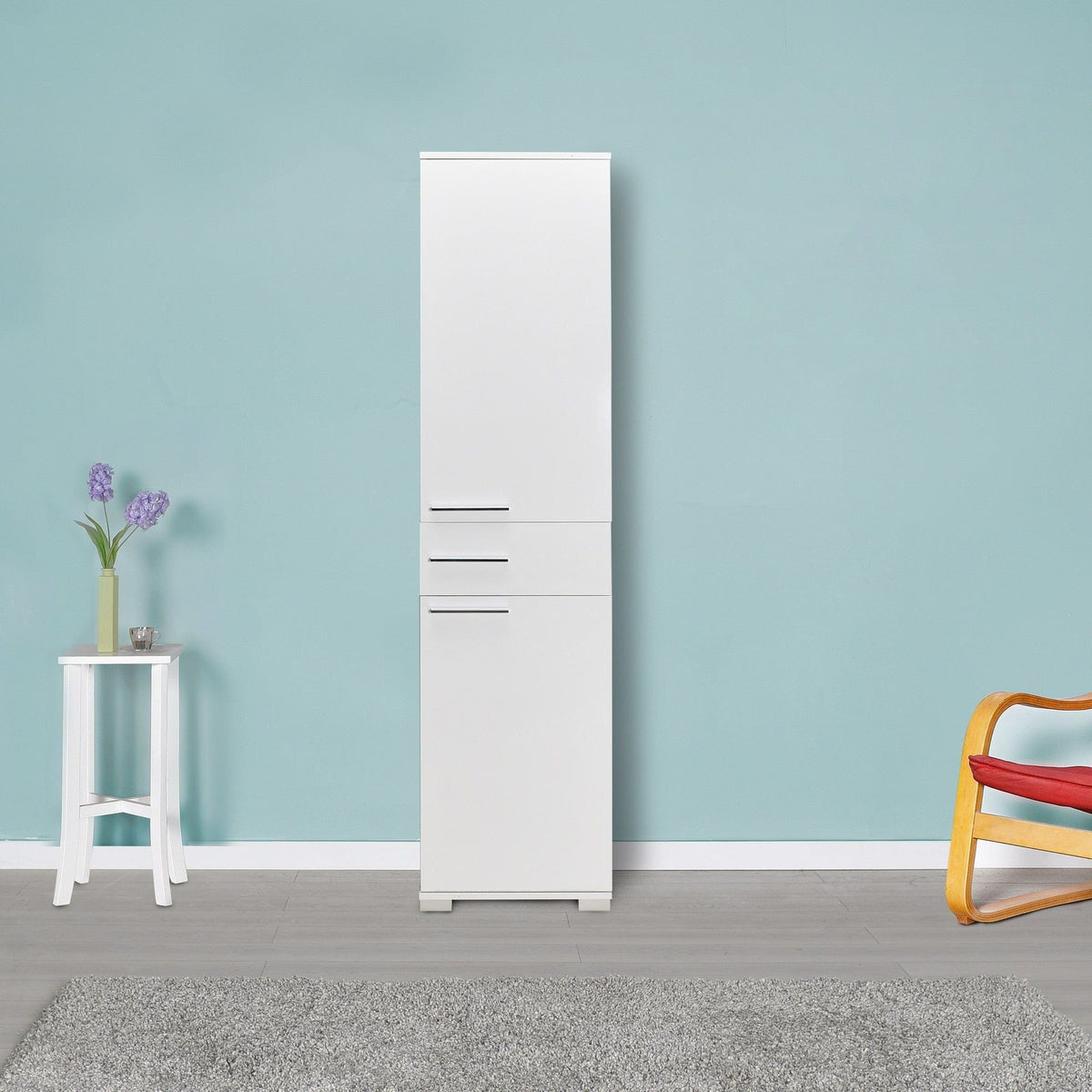 Dulap ADR-421-PP-1, alb, PAL melaminat, cu 2 usi si un sertar, 45x40x187 cm