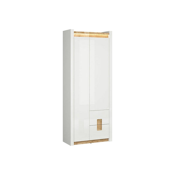 Dulap ALAMEDA, alb/stejar auriu, PAL, cu 2 usi si 2 sertare, 82x37x202 cm