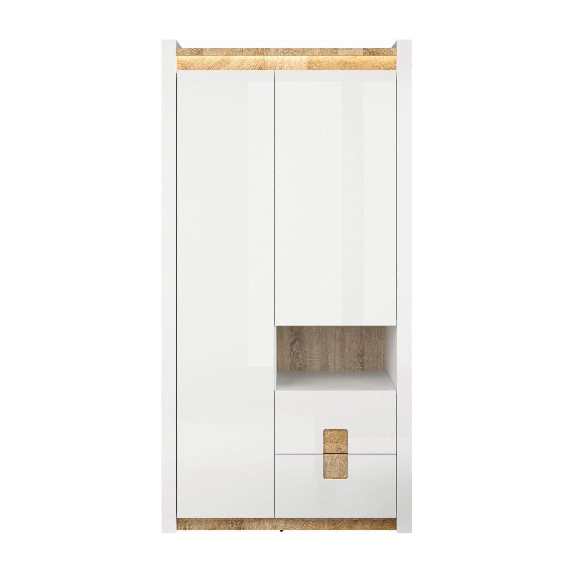 Dulap ALAMEDA, alb/stejar, PAL, cu 2 usi si 4 sertare, 102x60x201 cm