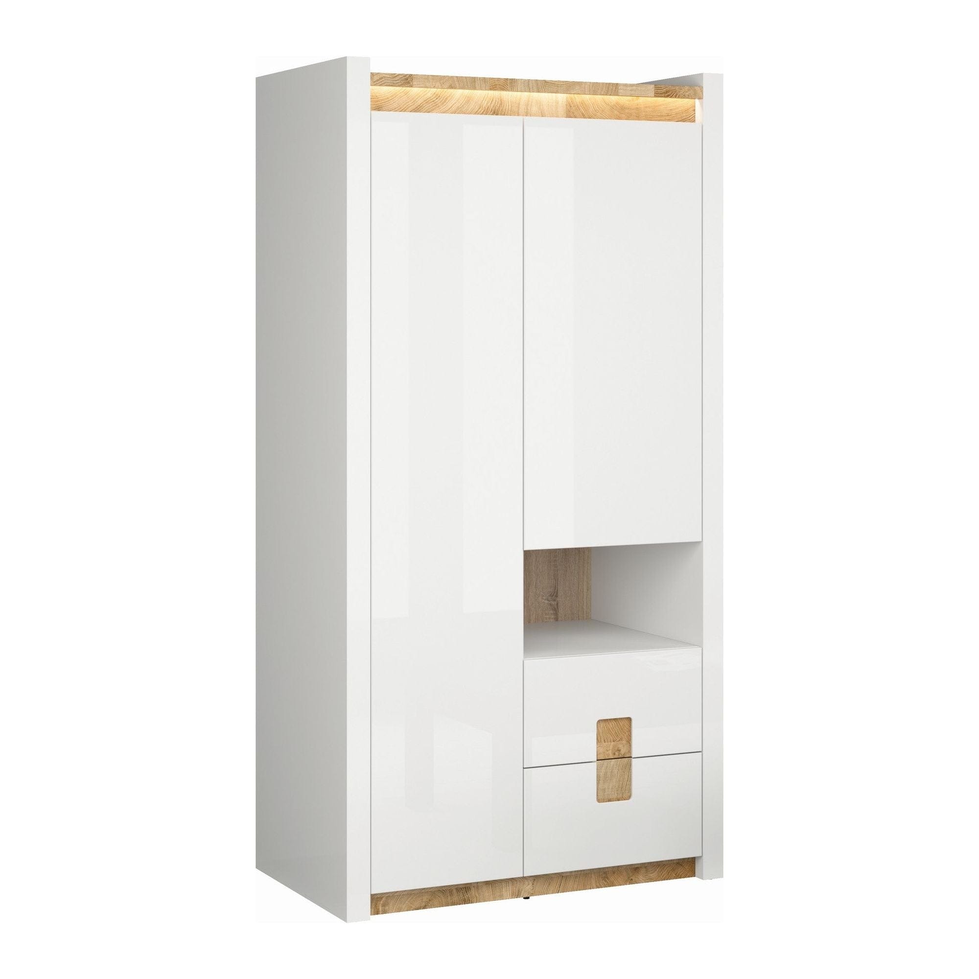 Dulap ALAMEDA, alb/stejar, PAL, cu 2 usi si 4 sertare, 102x60x201 cm