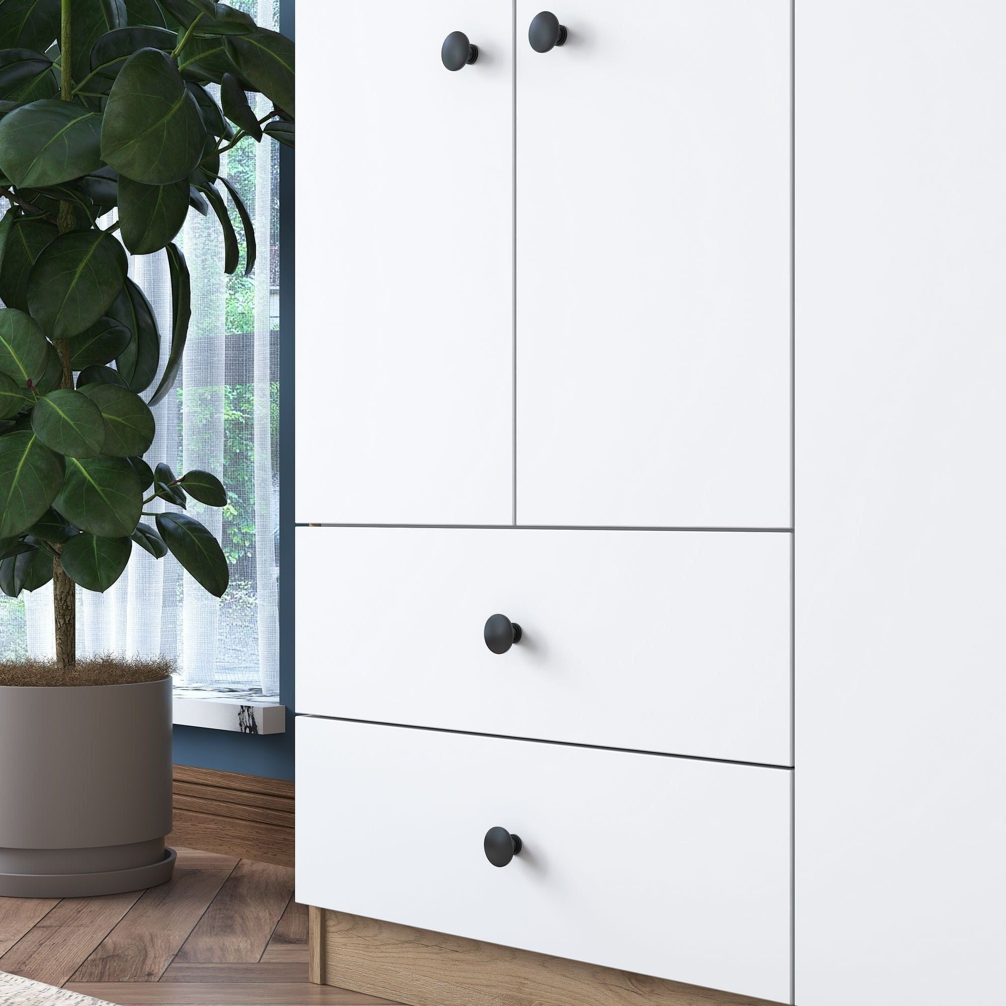 Dulap BA108-2067, alb/nuc, PAL melaminat, cu 4 usi si 2 sertare, 120x43x170 cm