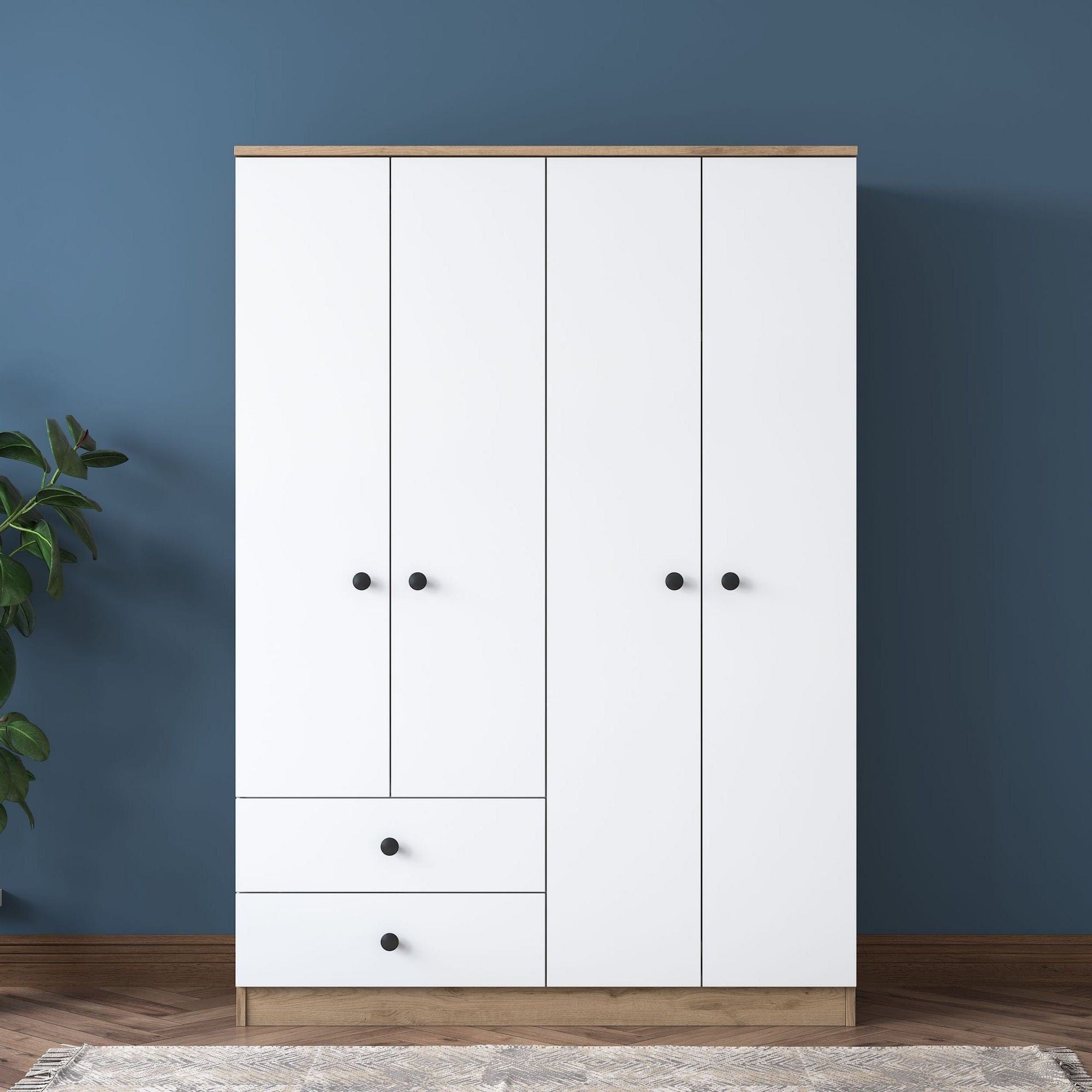 Dulap BA108-2067, alb/nuc, PAL melaminat, cu 4 usi si 2 sertare, 120x43x170 cm
