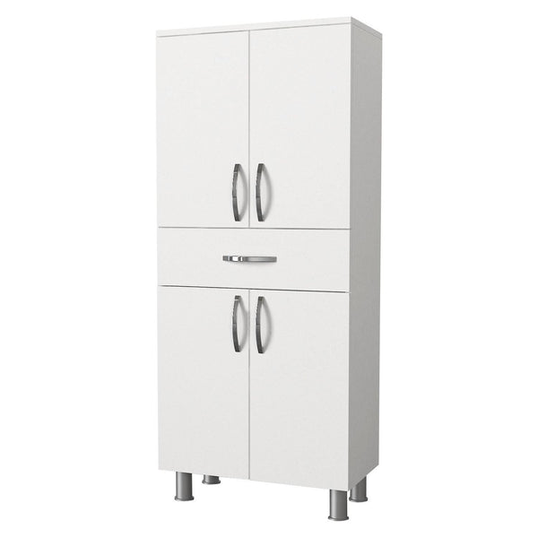 Dulap baie 731WAT3910, alb, PAL melaminat, cu 4 usi si un sertar, 59x32x140 cm