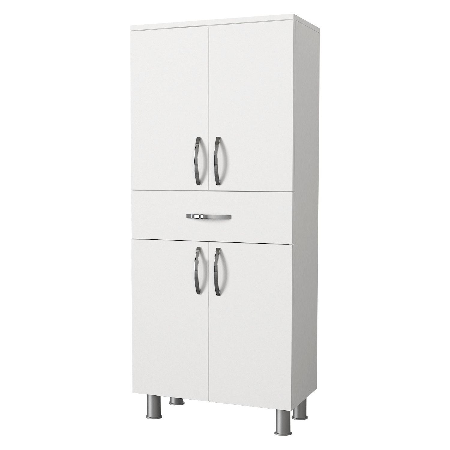 Dulap baie 731WAT3910, alb, PAL melaminat, cu 4 usi si un sertar, 59x32x140 cm