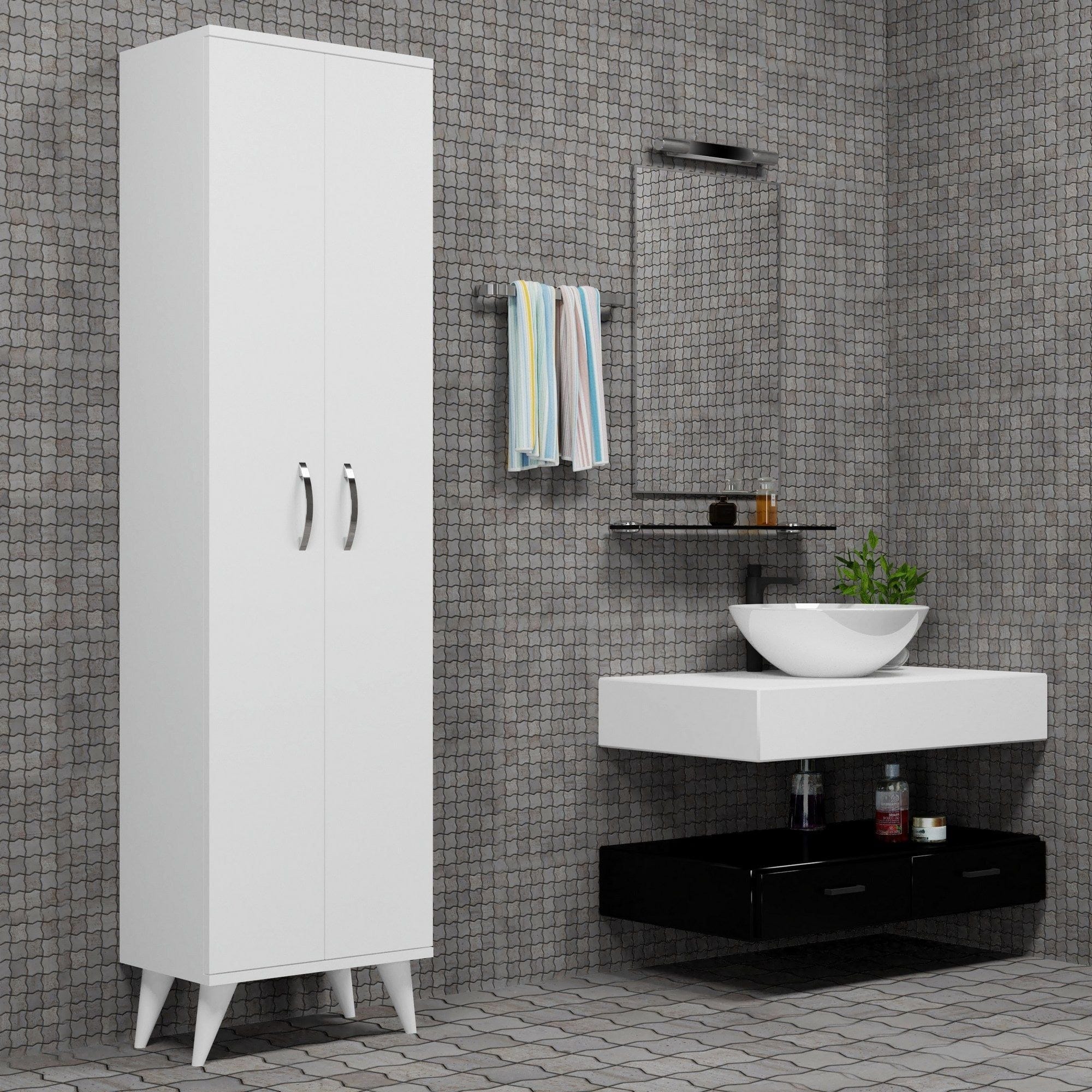Dulap baie BDL0101, alb, PAL melaminat, cu 2 usi, 49x32x185 cm