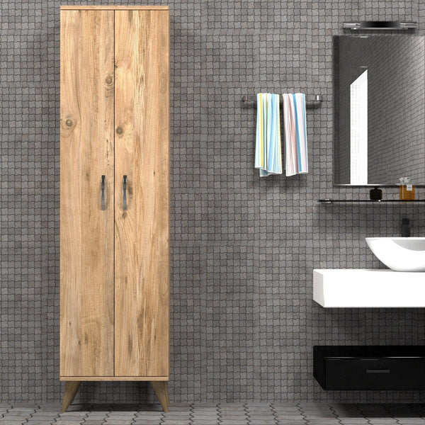 Dulap baie BDL0102, stejar, PAL melaminat, cu 2 usi, 49x32x185 cm