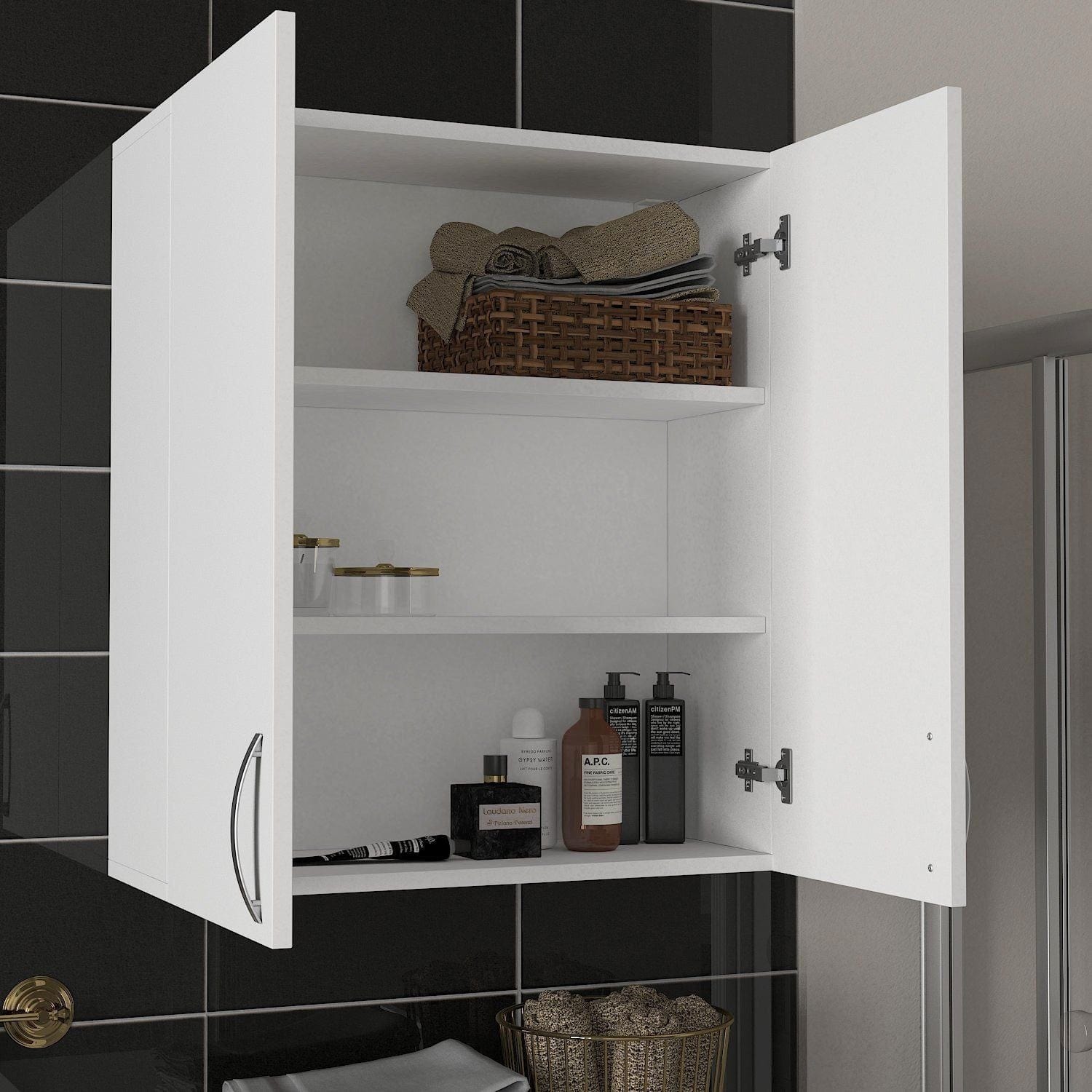 Dulap baie suspendat BENITO, alb, PAL melaminat, cu 2 usi, 70x27x80 cm