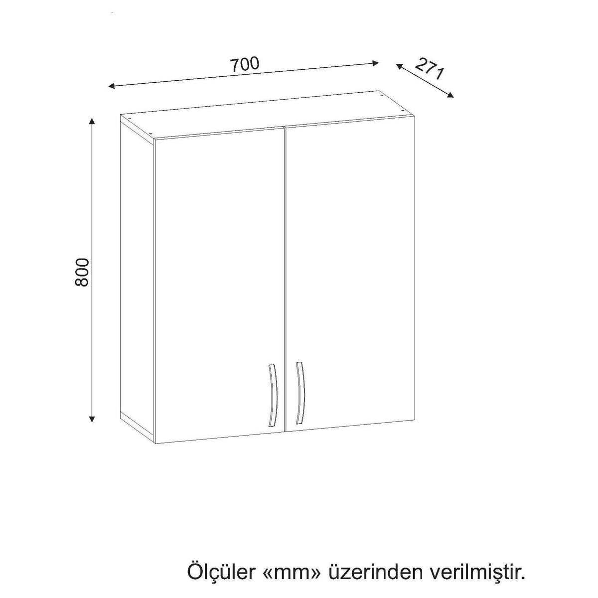 Dulap baie suspendat BENITO, alb, PAL melaminat, cu 2 usi, 70x27x80 cm