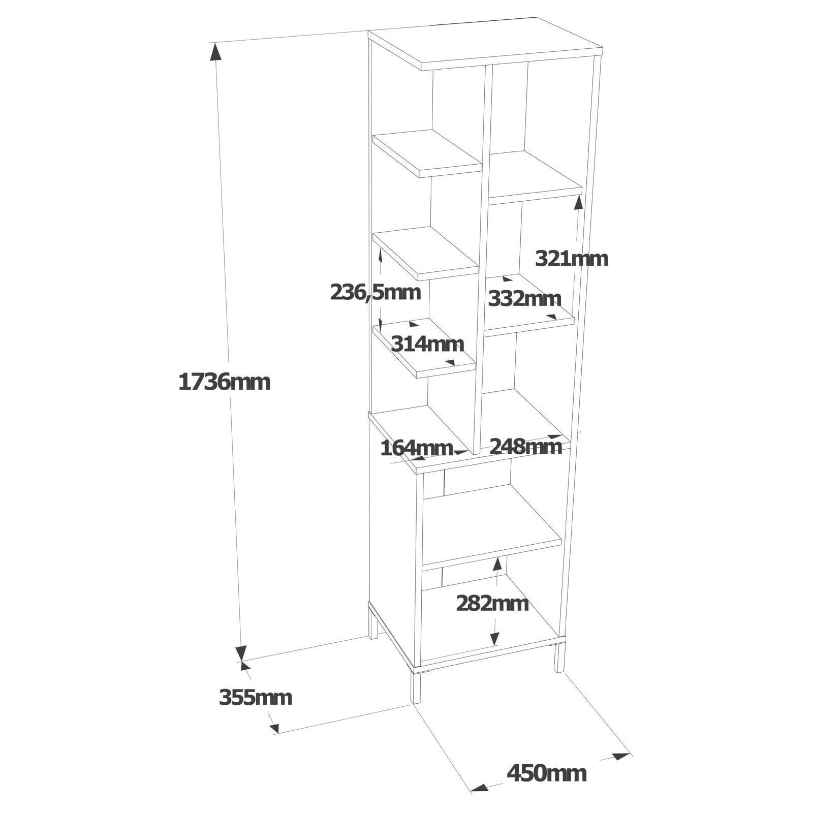 Dulap baie VI1-W, alb, PAL melaminat/metal, cu 2 usi, 45x36x174 cm
