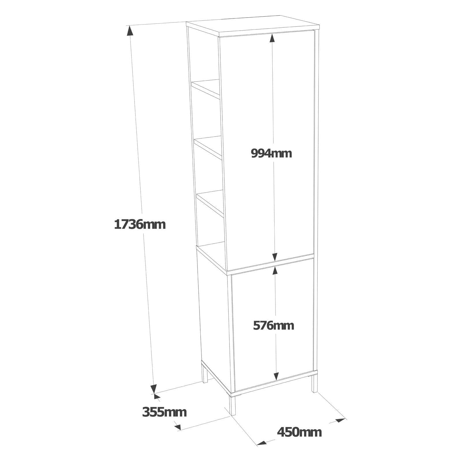 Dulap baie VI1-W, alb, PAL melaminat/metal, cu 2 usi, 45x36x174 cm