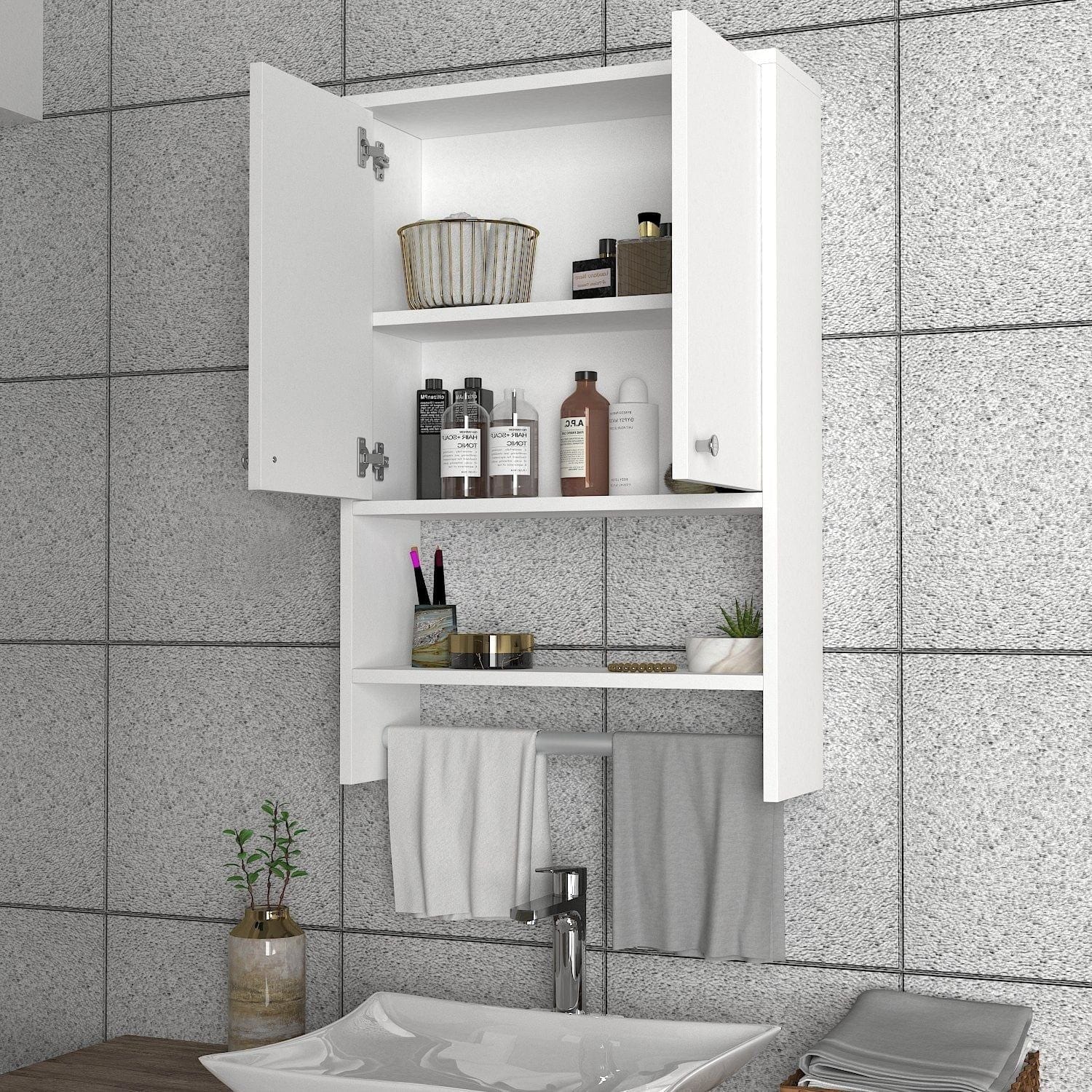 Dulap baie VIRA, alb, PAL melaminat, cu 2 usi, 59x20x90 cm