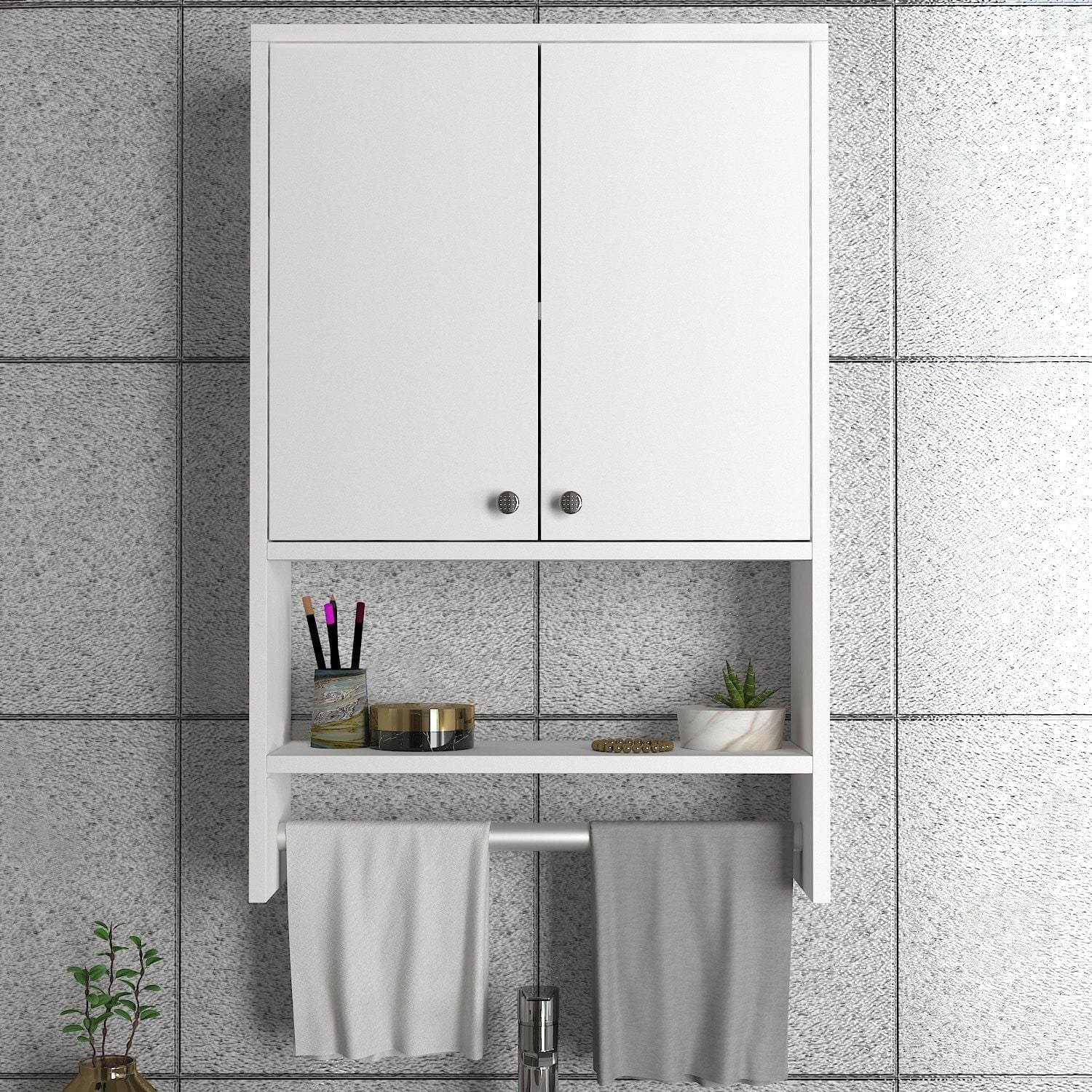 Dulap baie VIRA, alb, PAL melaminat, cu 2 usi, 59x20x90 cm
