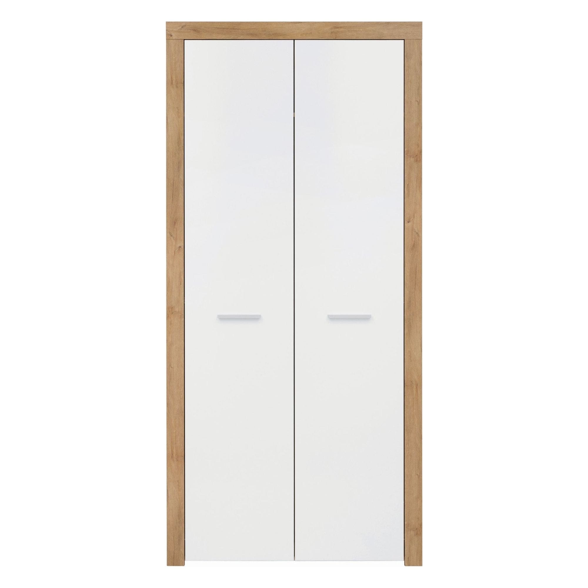 Dulap BALDER, alb lucios/stejar riviera, PAL, cu 2 usi, 90x52x192 cm