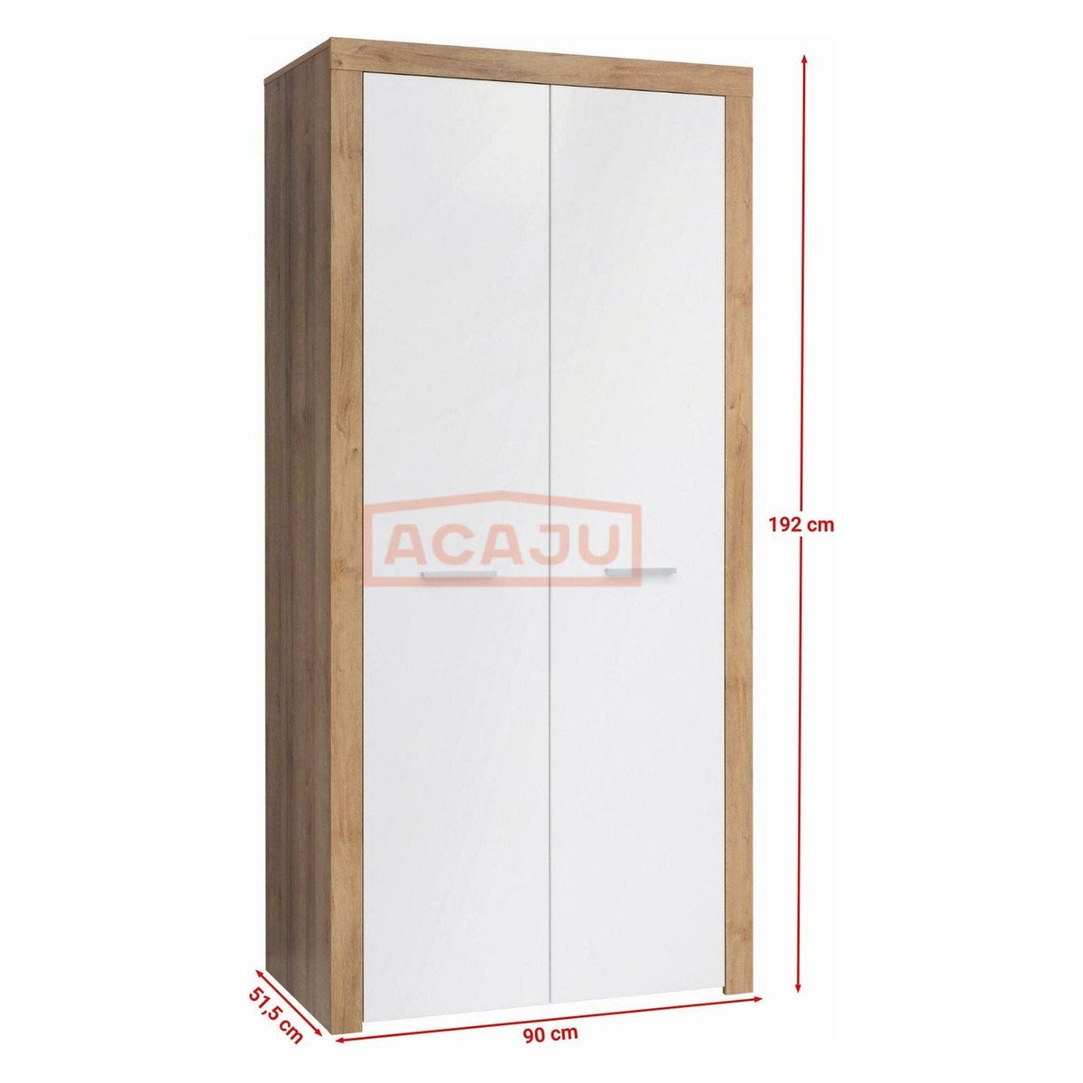 Dulap BALDER, alb lucios/stejar riviera, PAL, cu 2 usi, 90x52x192 cm