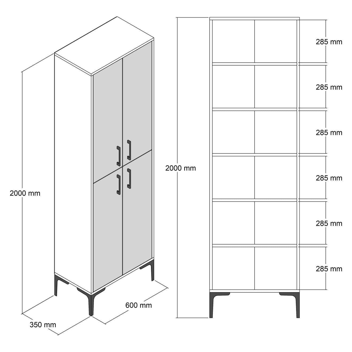 Dulap BERLIN A, alb/negru, PAL melaminat/metal, cu 4 usi, 60x35x200 cm