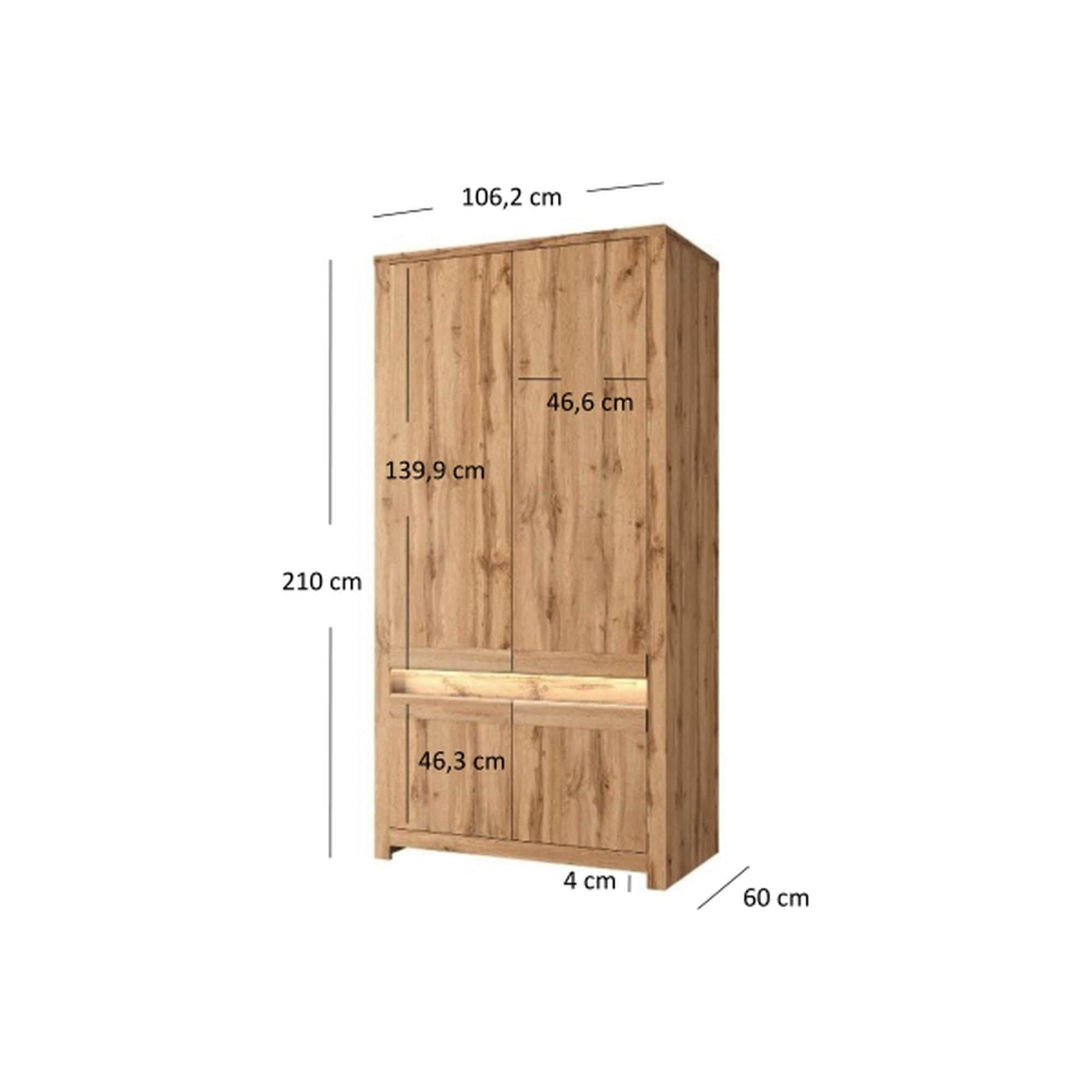 Dulap CLOVER, stejar wotan, PAL laminat, cu 4 usi, 106x60x210 cm