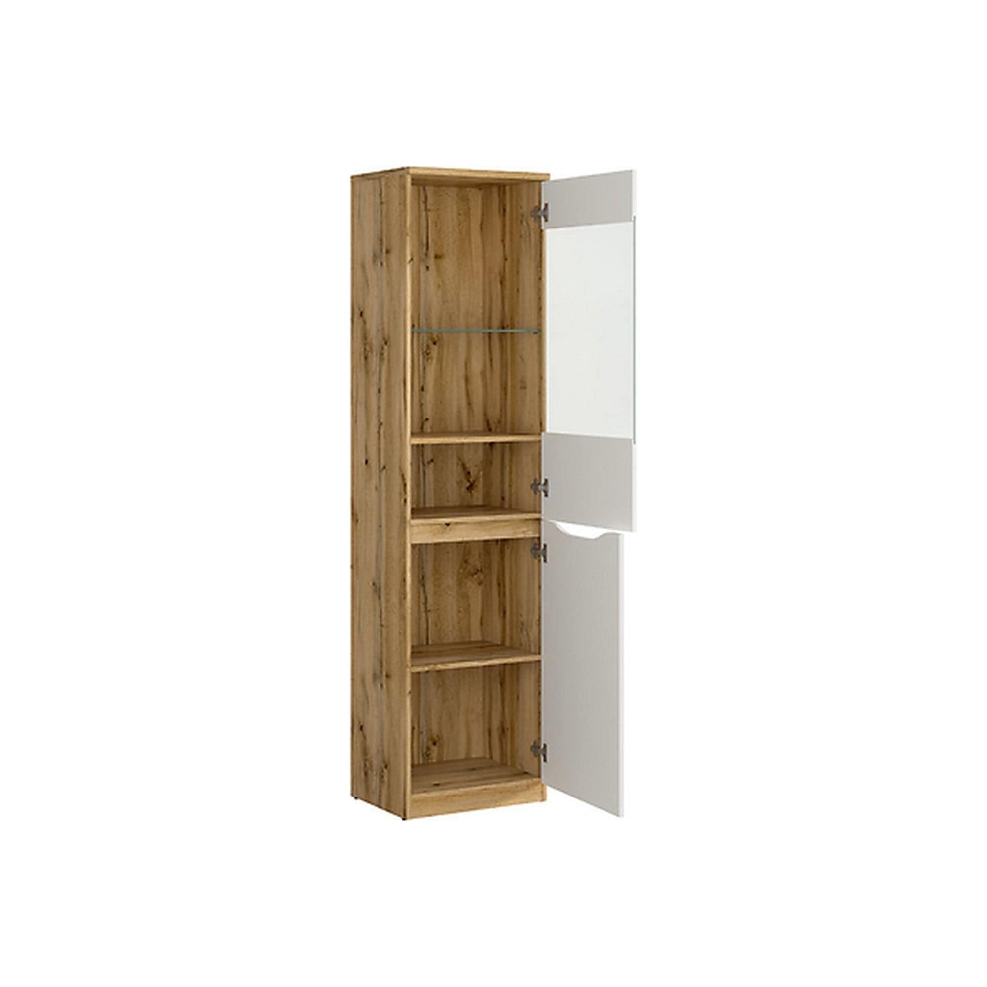 Dulap cu vitrina NUIS, alb lucios/stejar, PAL, 50x40x198 cm