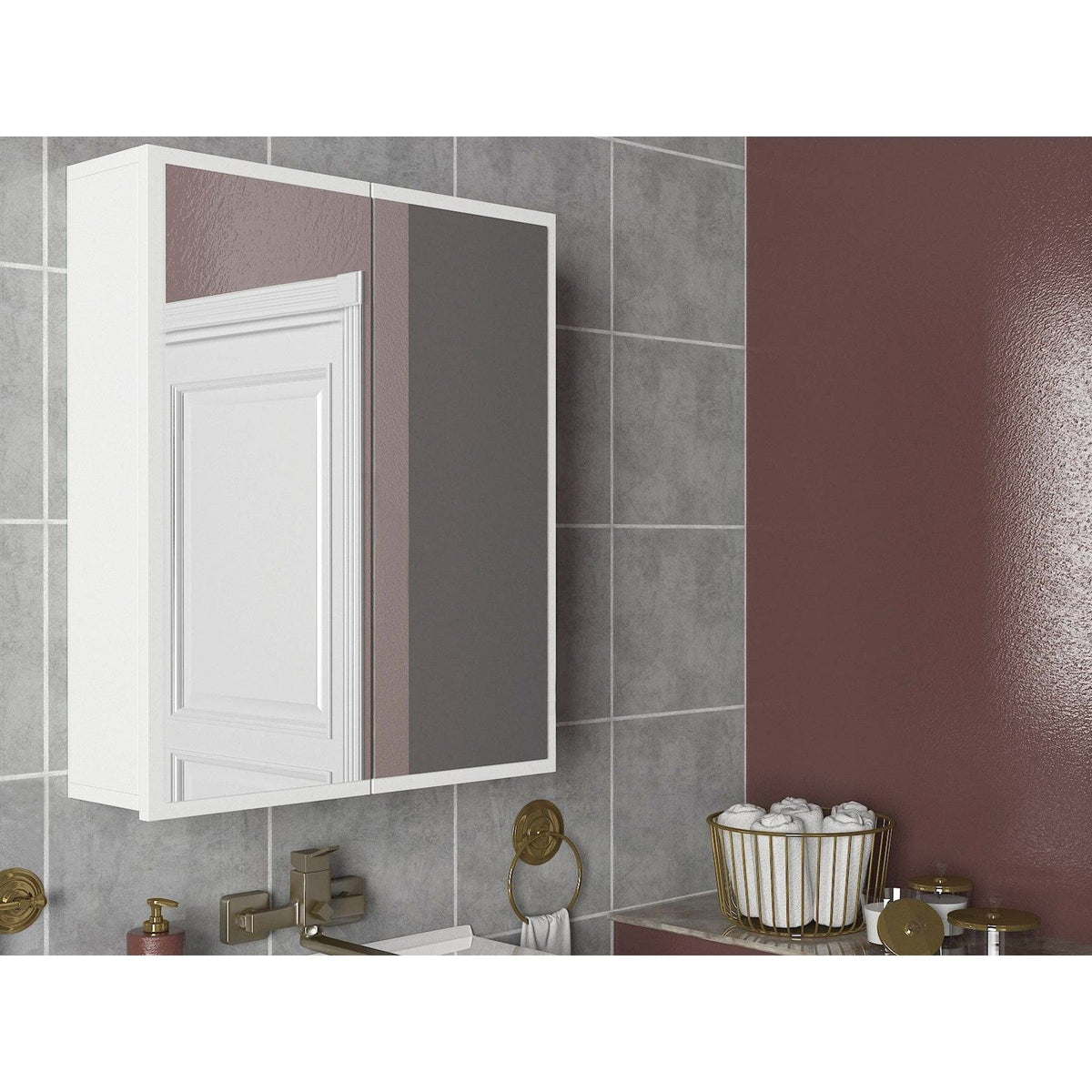 Dulap de baie KAYLA, alb, PAL melaminat, cu 2 usi, 60x17x78 cm