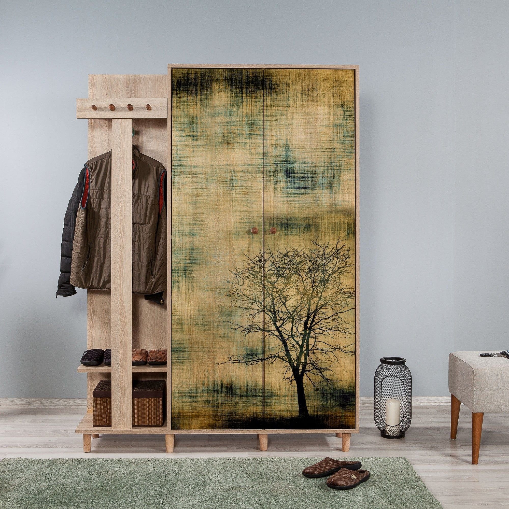 Dulap GARMANTO 135-729, stejar deschis cu imprimeu, PAL melaminat, cu 2 usi, 135x36x194 cm