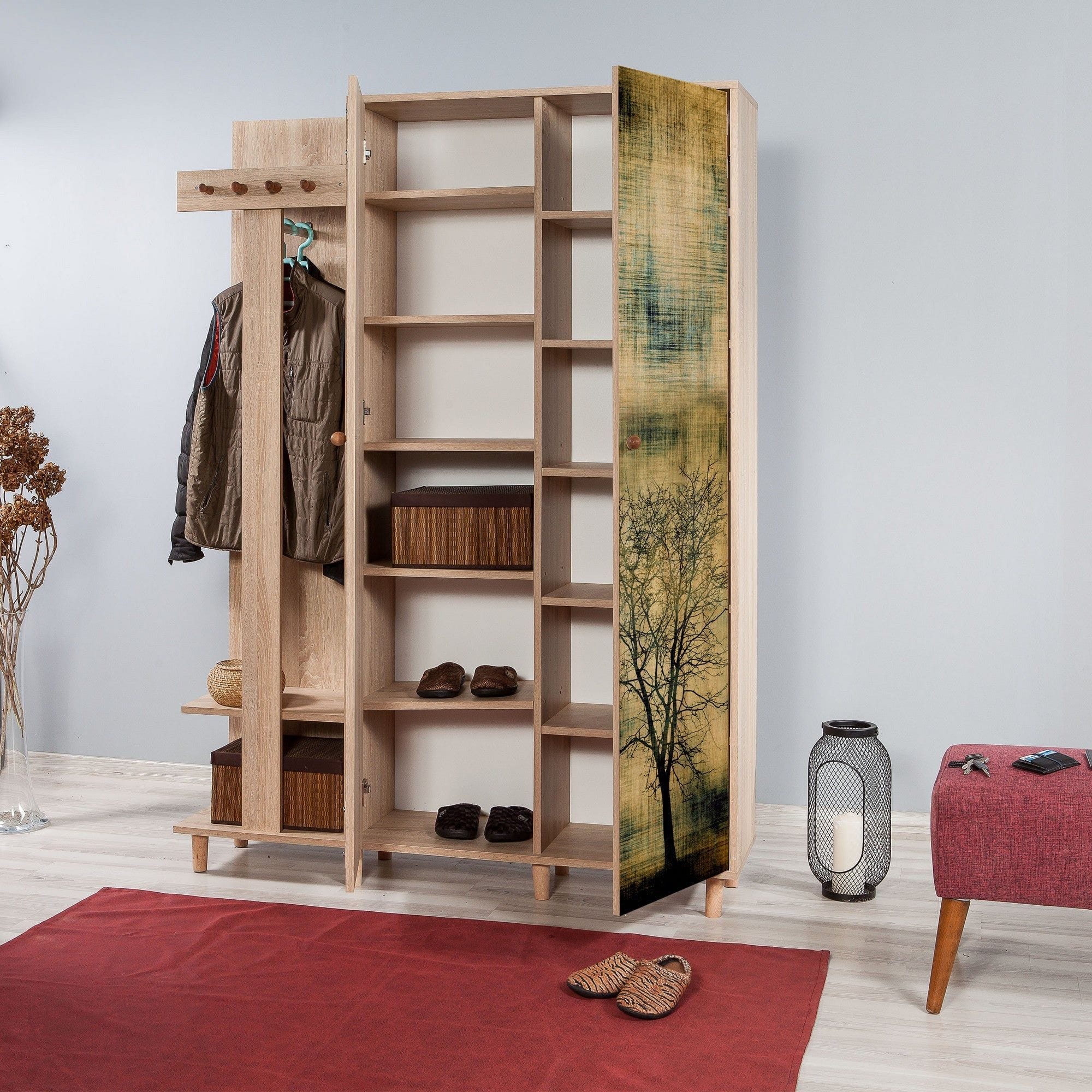 Dulap GARMANTO 135-729, stejar deschis cu imprimeu, PAL melaminat, cu 2 usi, 135x36x194 cm