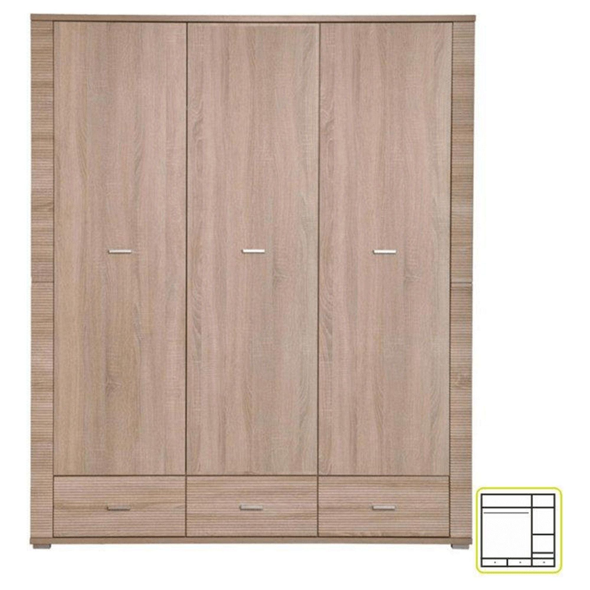 Dulap GRAND tip 1, stejar sonoma, PAL laminat, cu 3 usi si 3 sertare, 161x55x190 cm