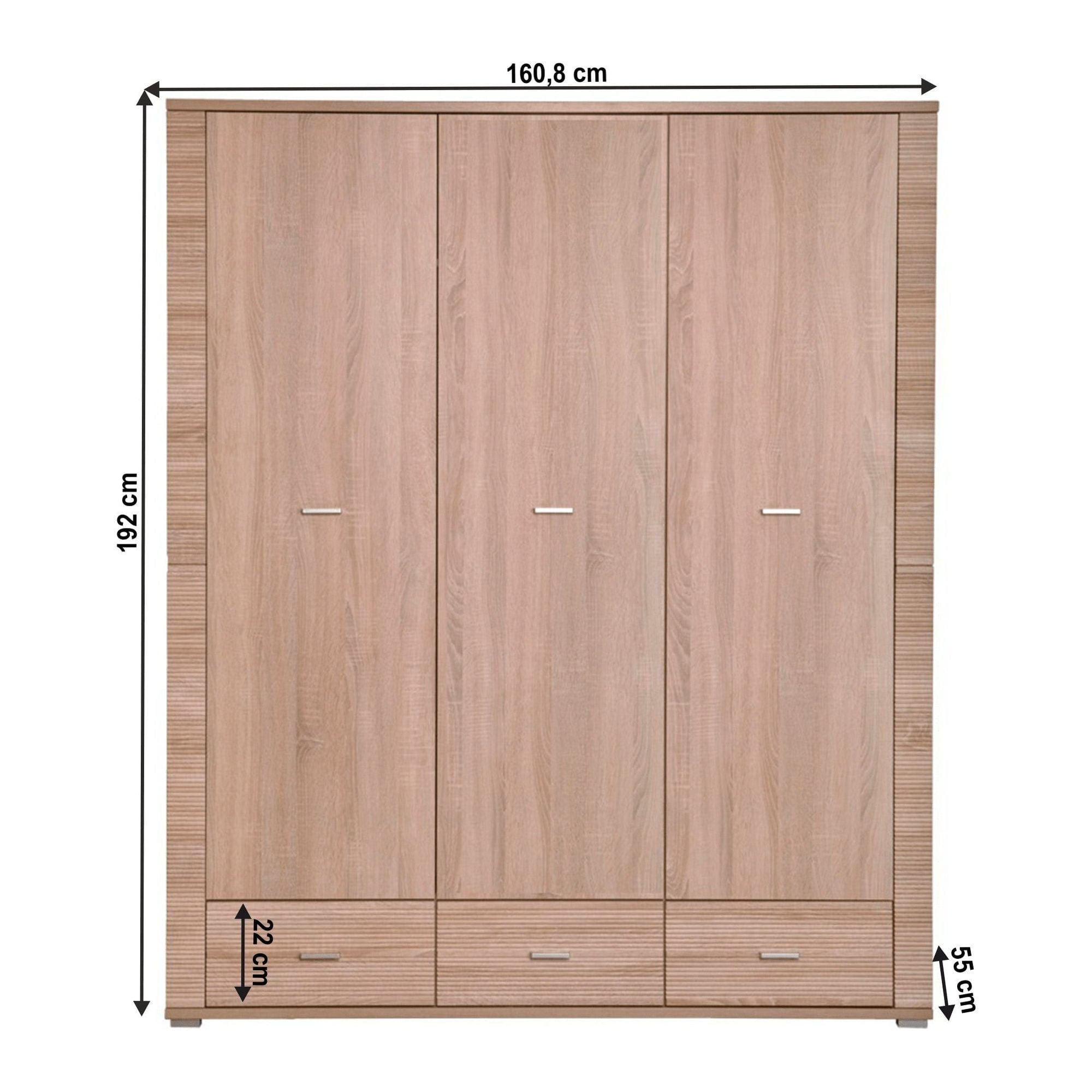 Dulap GRAND tip 1, stejar sonoma, PAL laminat, cu 3 usi si 3 sertare, 161x55x190 cm