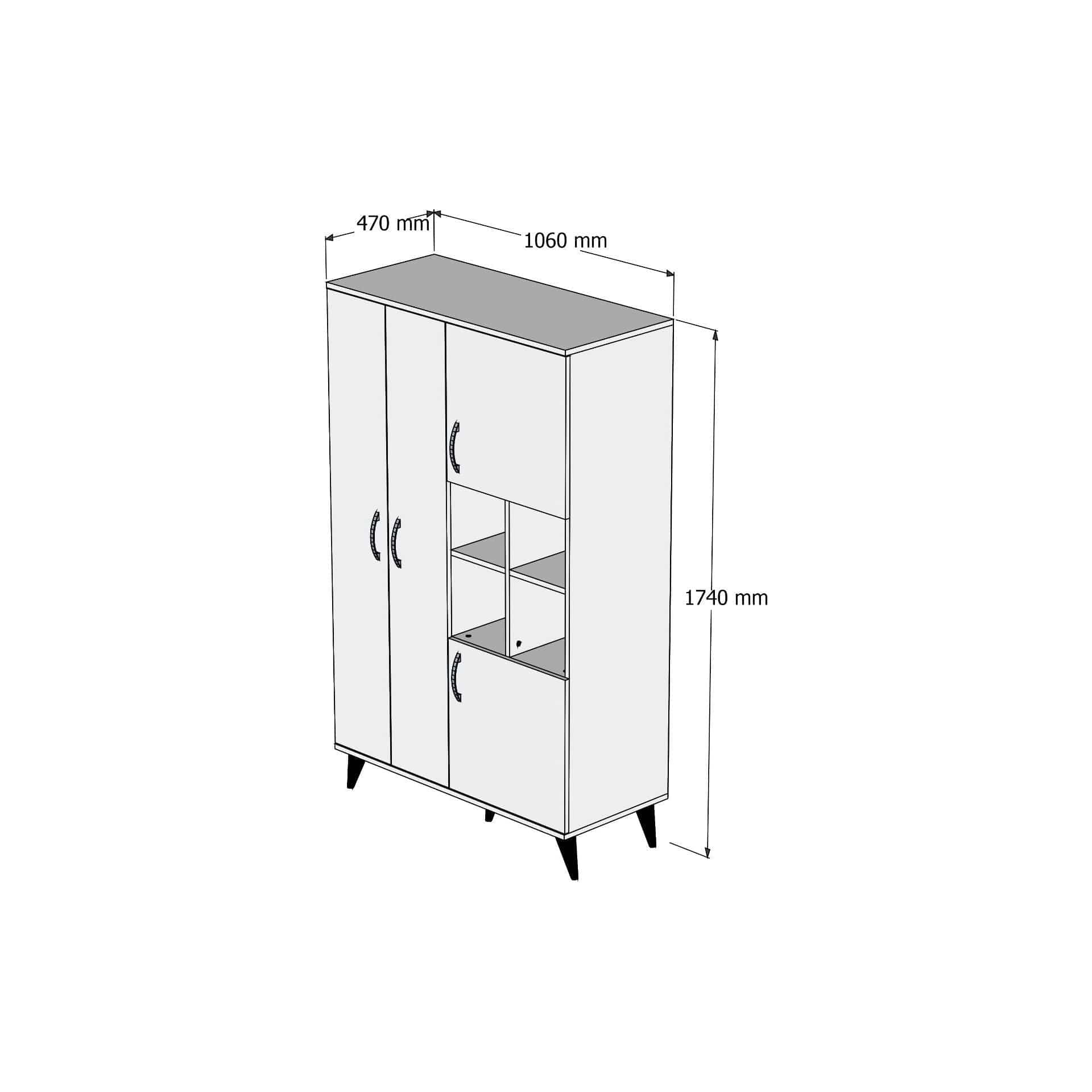 Dulap GRD0103, alb/stejar, PAL melaminat, cu 4 usi, 106x47x174 cm