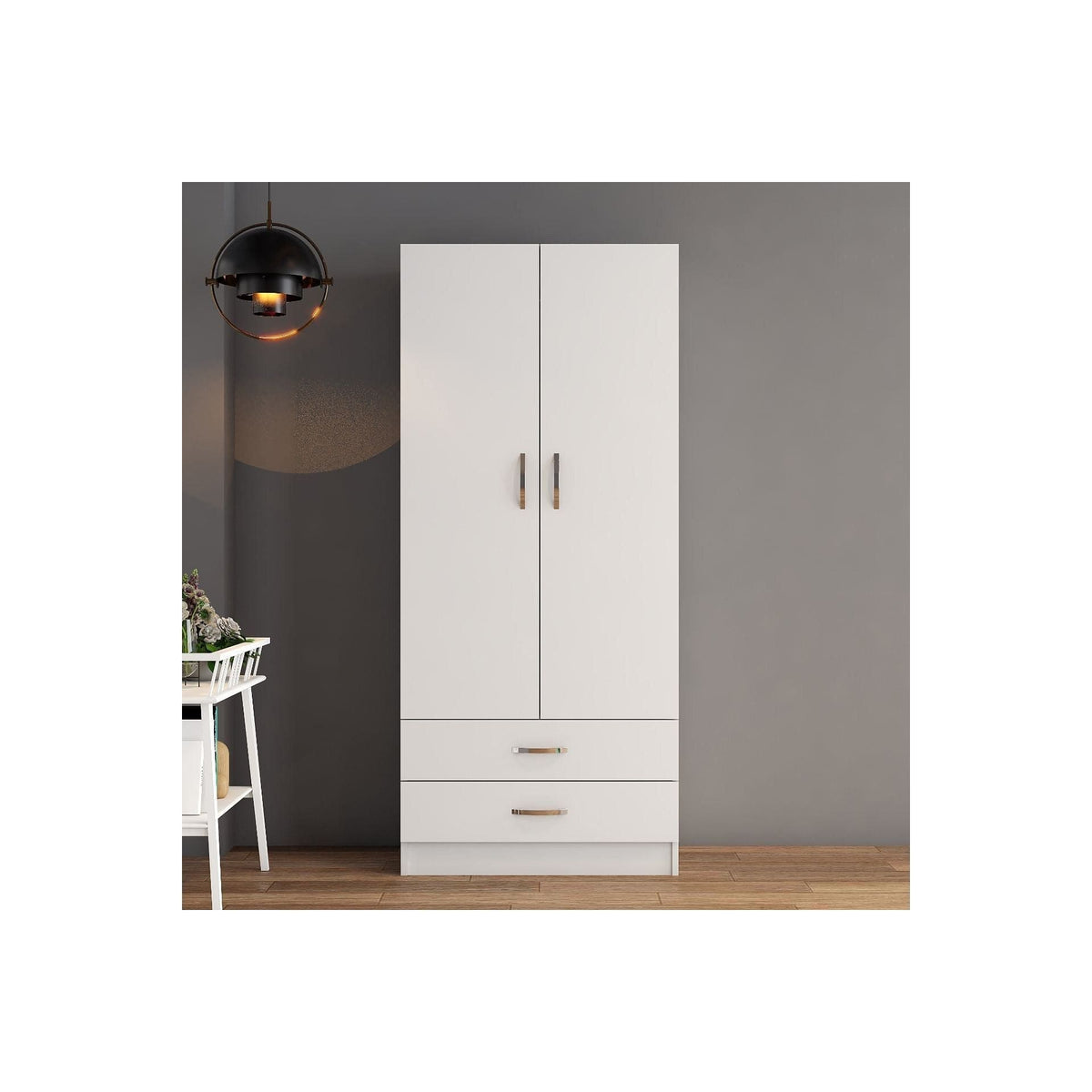 Dulap GRD0401, alb, PAL melaminat, cu 2 usi si 2 sertare, 80x47x182 cm