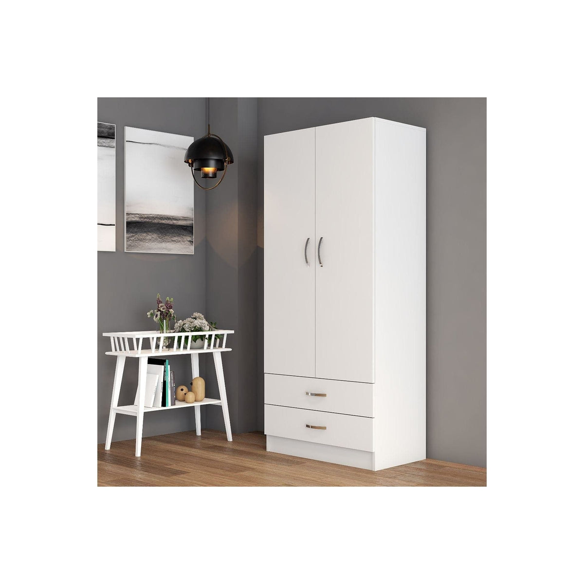 Dulap GRD0401, alb, PAL melaminat, cu 2 usi si 2 sertare, 80x47x182 cm