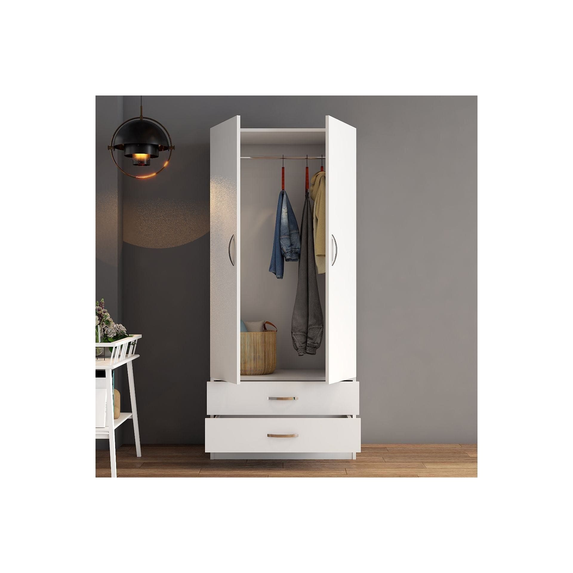 Dulap GRD0401, alb, PAL melaminat, cu 2 usi si 2 sertare, 80x47x182 cm