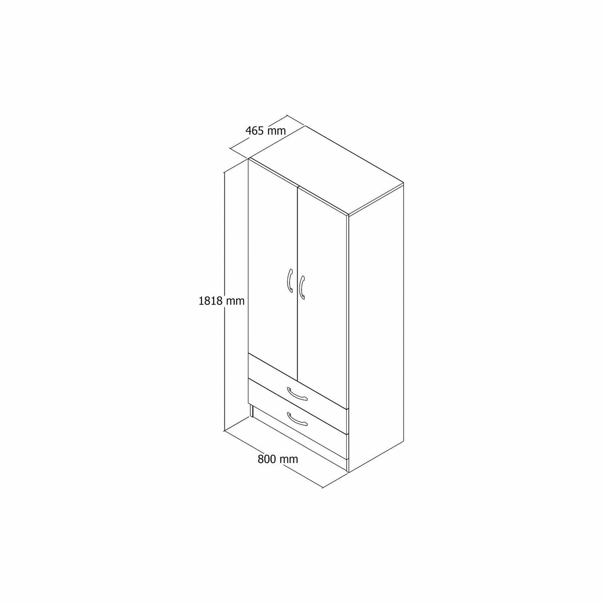 Dulap GRD0401, alb, PAL melaminat, cu 2 usi si 2 sertare, 80x47x182 cm