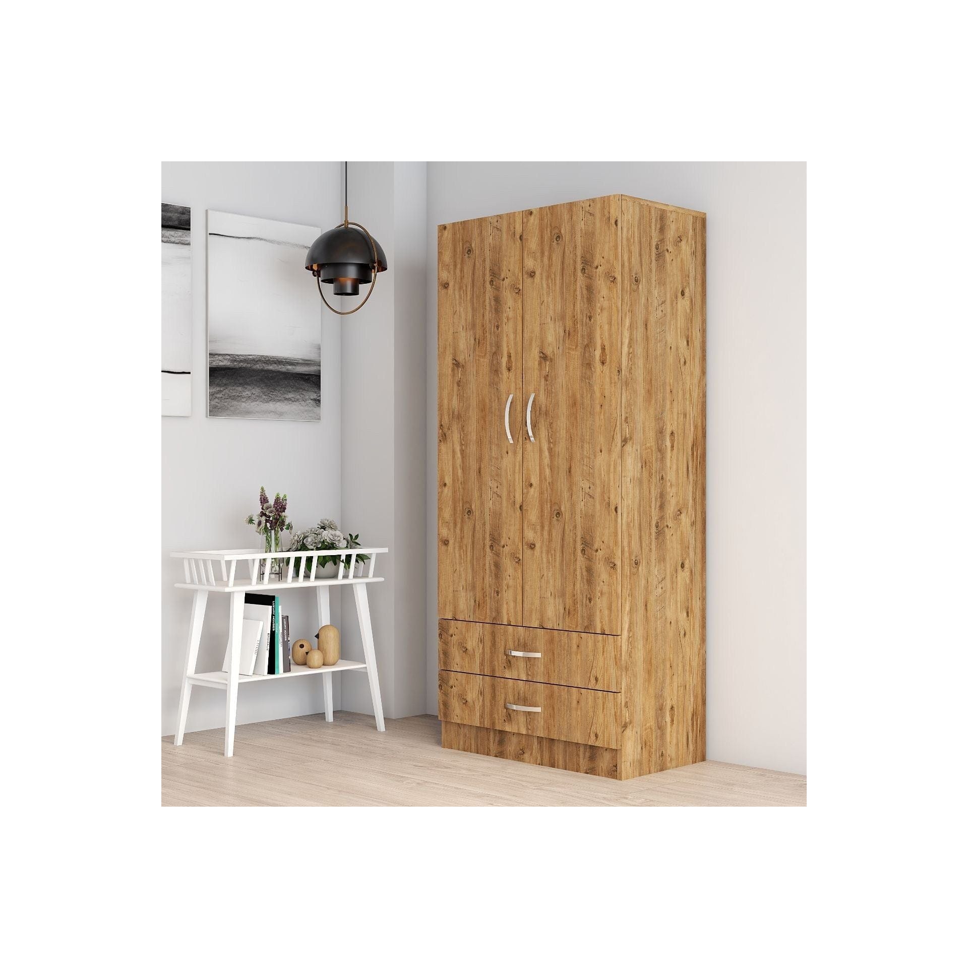 Dulap GRD0402, stejar, PAL melaminat, cu 2 usi si 2 sertare, 80x47x182 cm