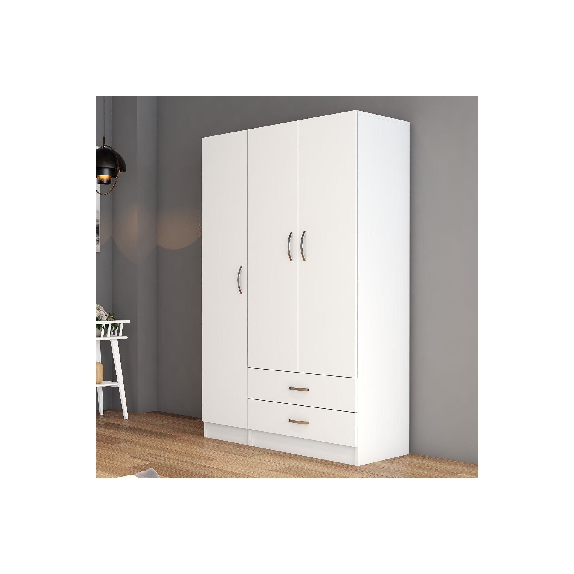 Dulap GRD0501, alb, PAL melaminat, cu 3 usi si 2 sertare, 120x47x182 cm