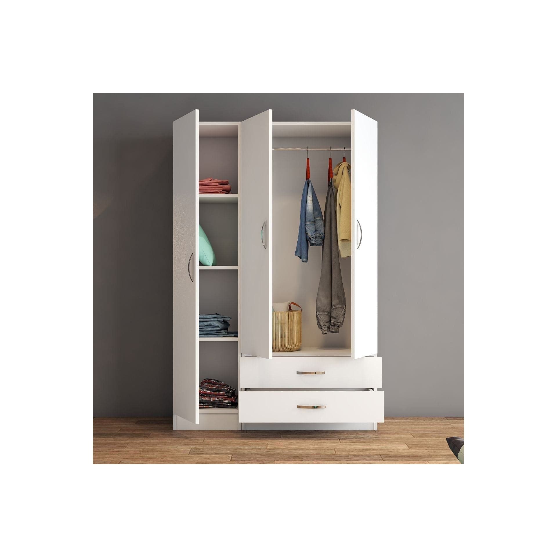 Dulap GRD0501, alb, PAL melaminat, cu 3 usi si 2 sertare, 120x47x182 cm