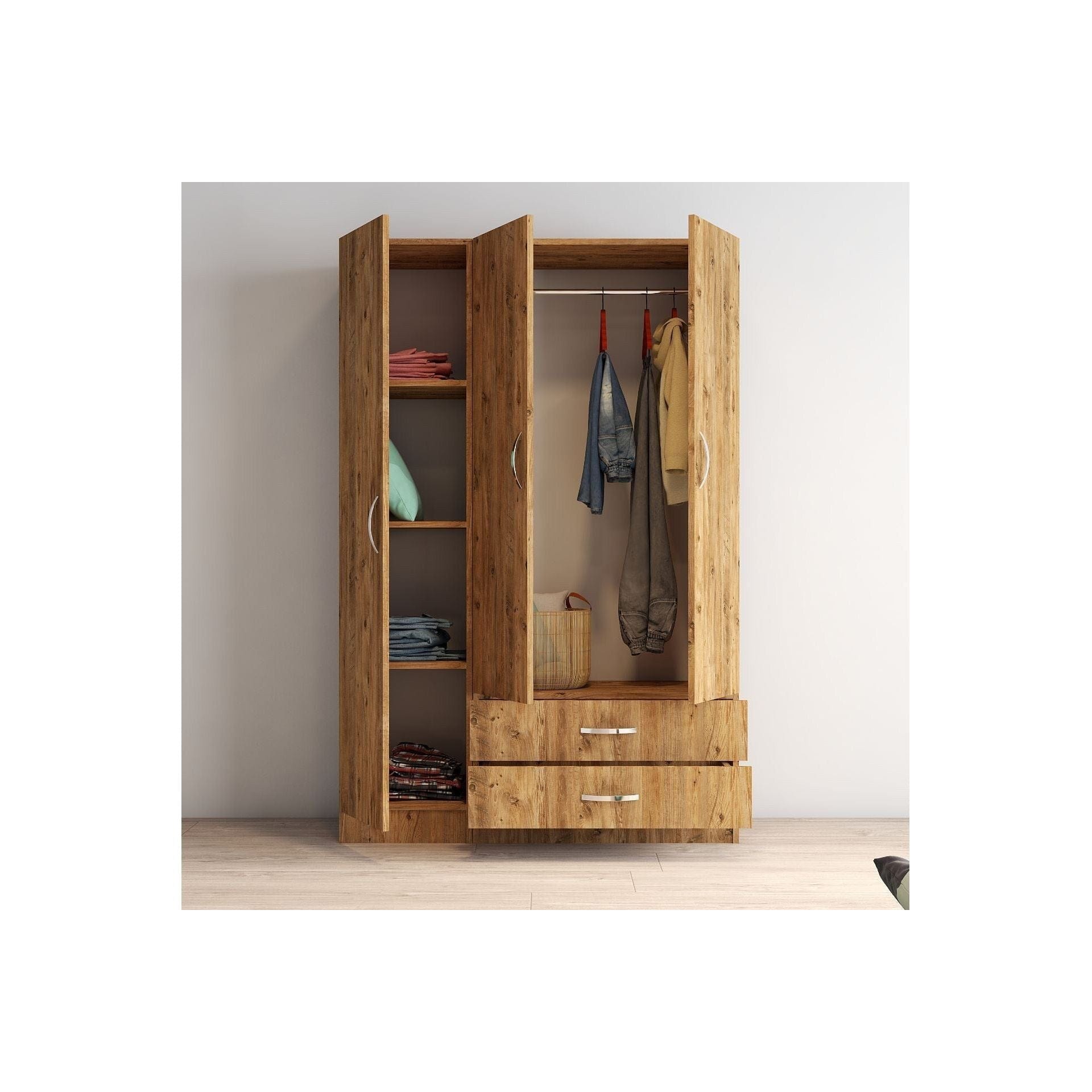 Dulap GRD0502, stejar, PAL melaminat, cu 3 usi si 2 sertare, 120x47x182 cm