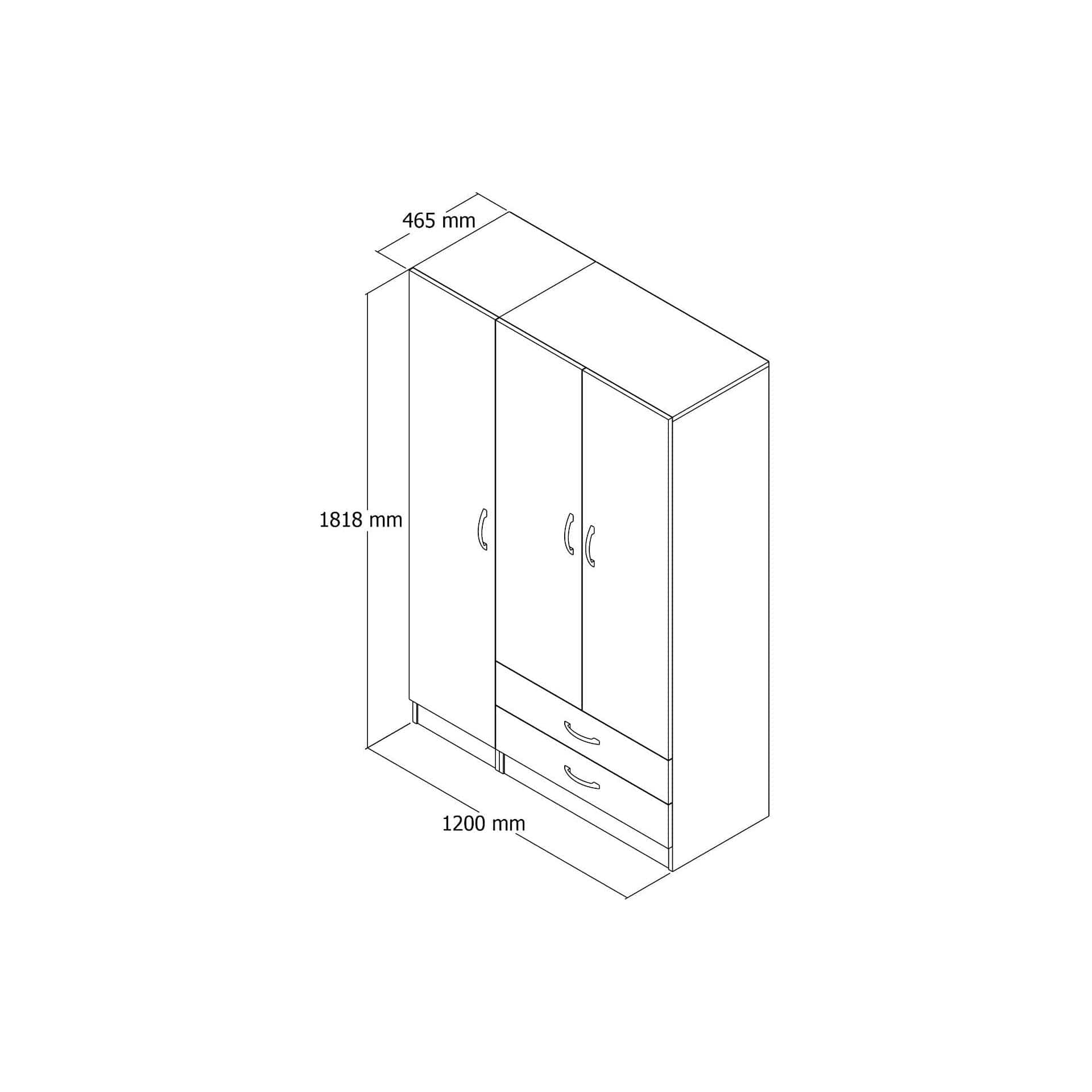 Dulap GRD0502, stejar, PAL melaminat, cu 3 usi si 2 sertare, 120x47x182 cm