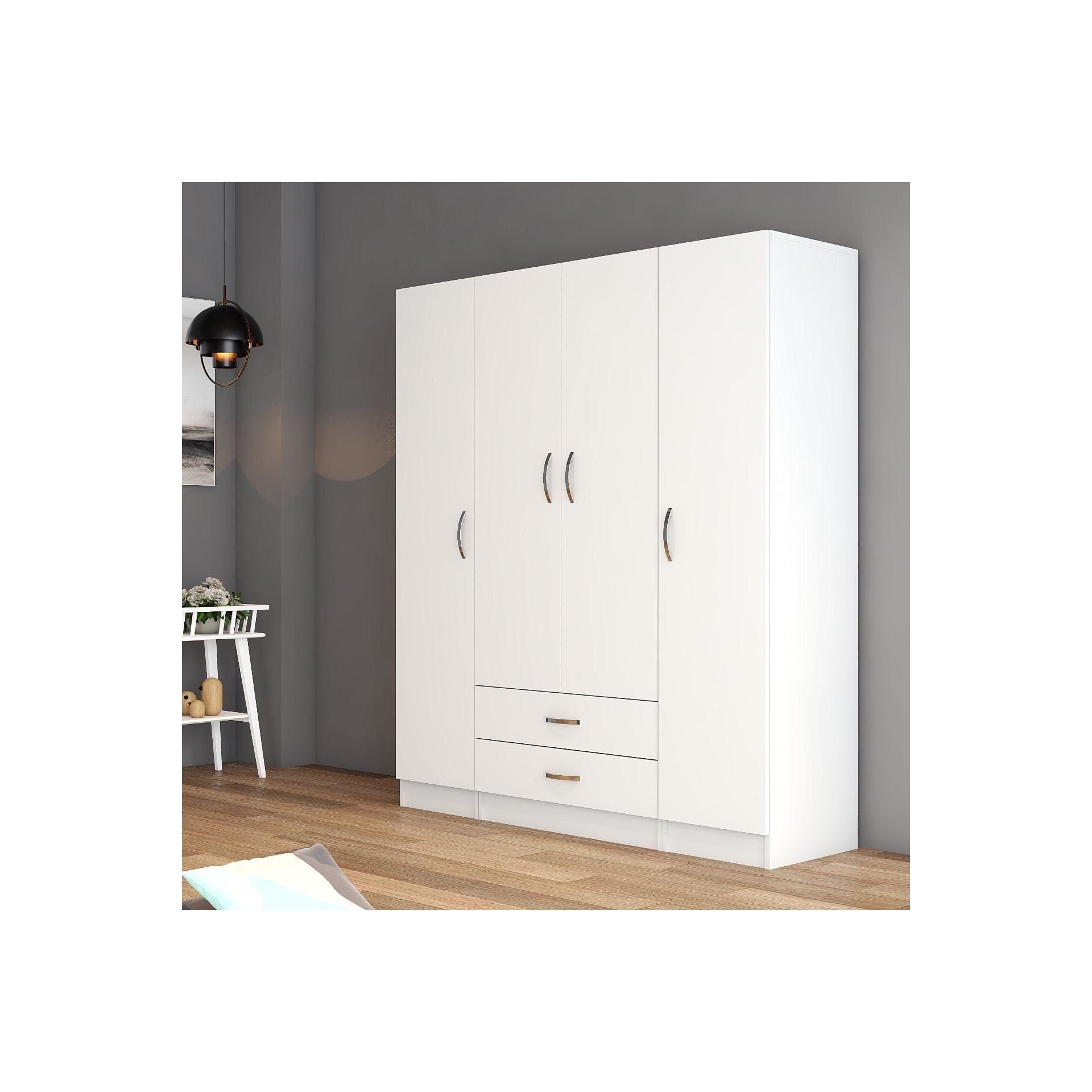 Dulap GRD0601, alb, PAL melaminat, cu 4 usi si 2 sertare, 160x47x182 cm