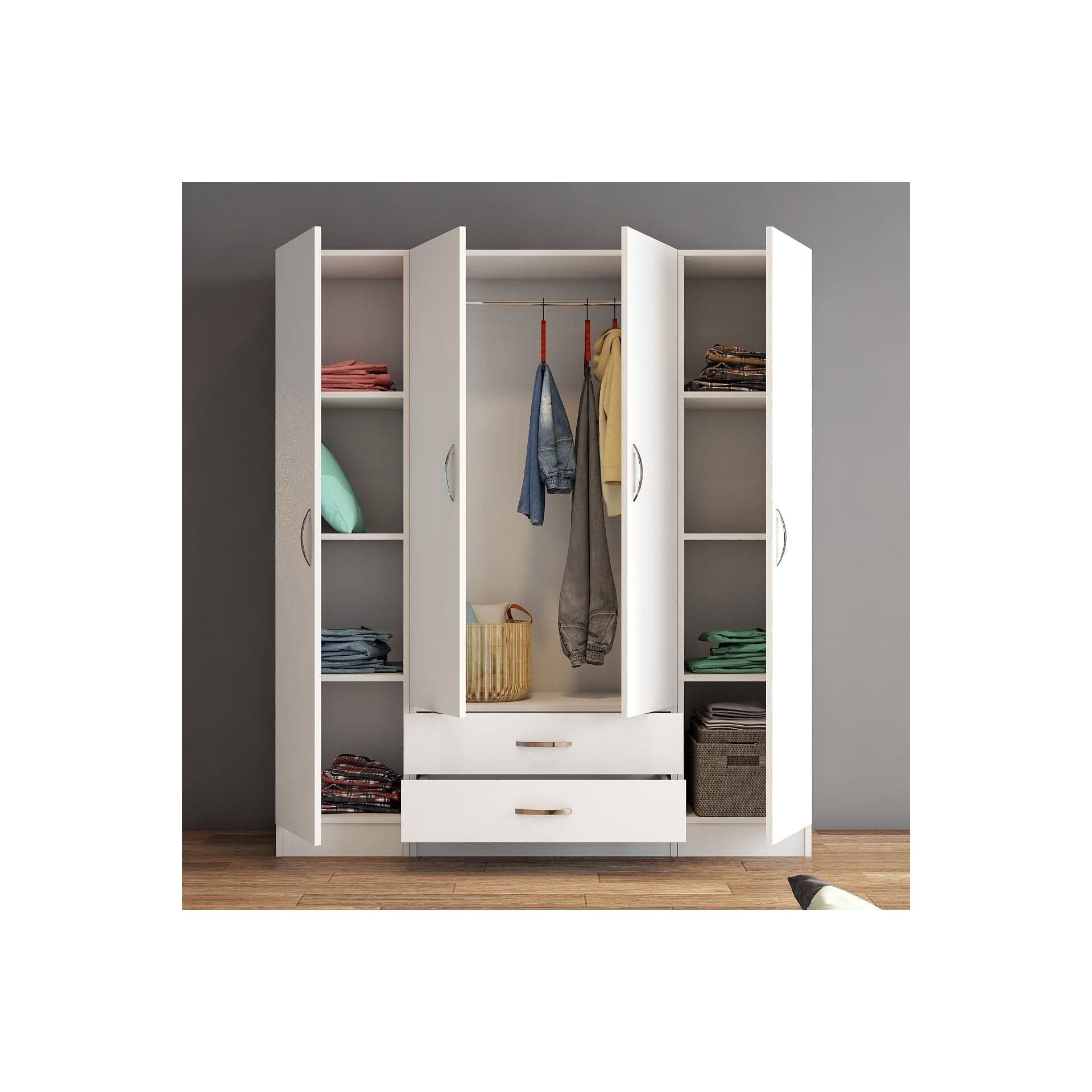 Dulap GRD0601, alb, PAL melaminat, cu 4 usi si 2 sertare, 160x47x182 cm