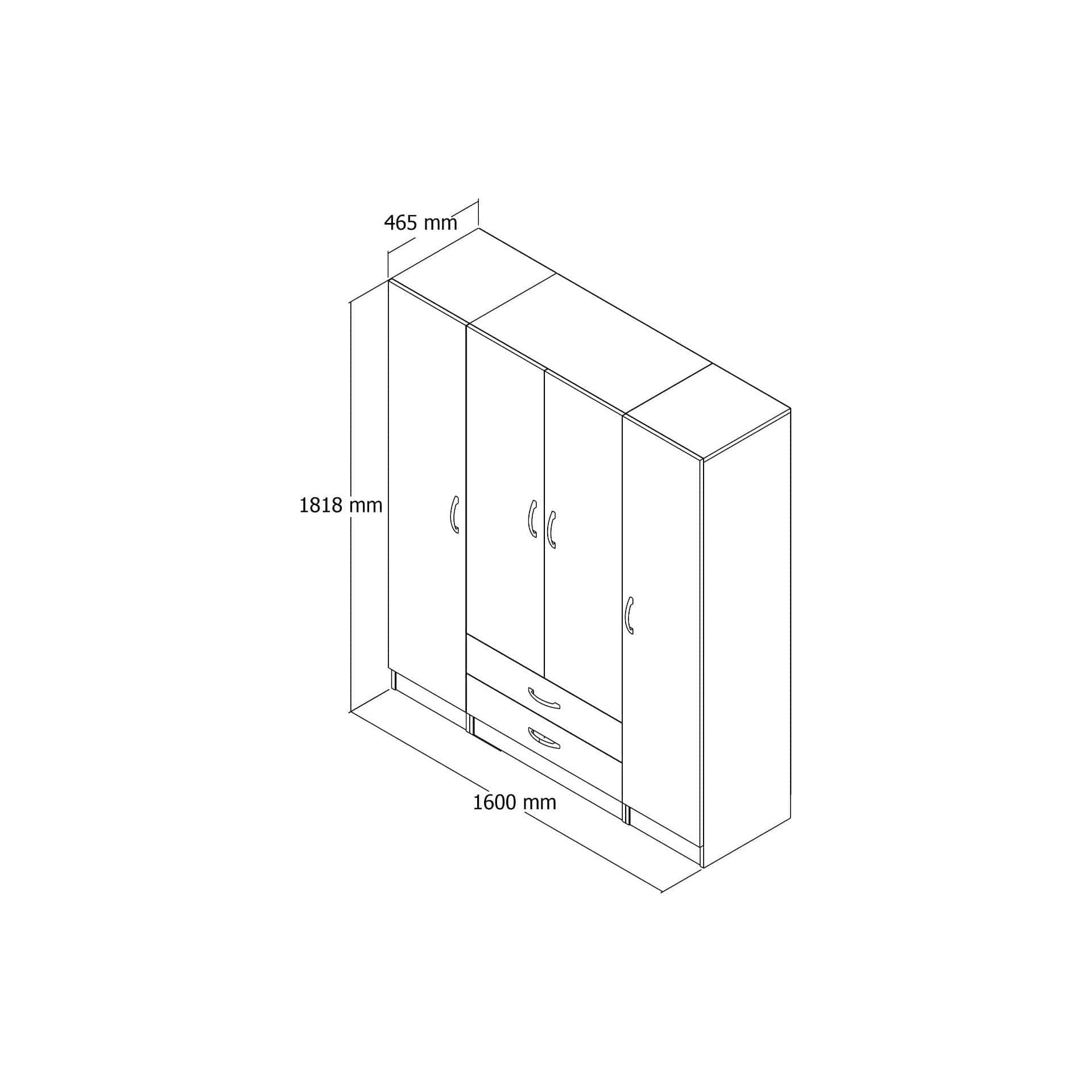 Dulap GRD0601, alb, PAL melaminat, cu 4 usi si 2 sertare, 160x47x182 cm