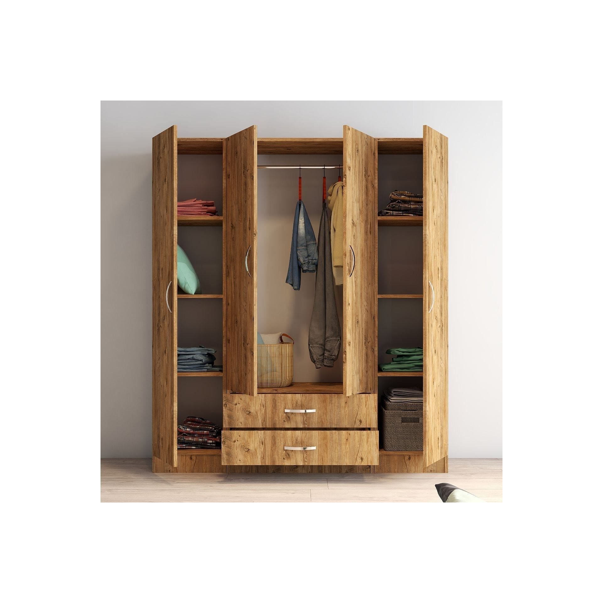 Dulap GRD0602, stejar, PAL melaminat, cu 4 usi si 2 sertare, 160x47x182 cm