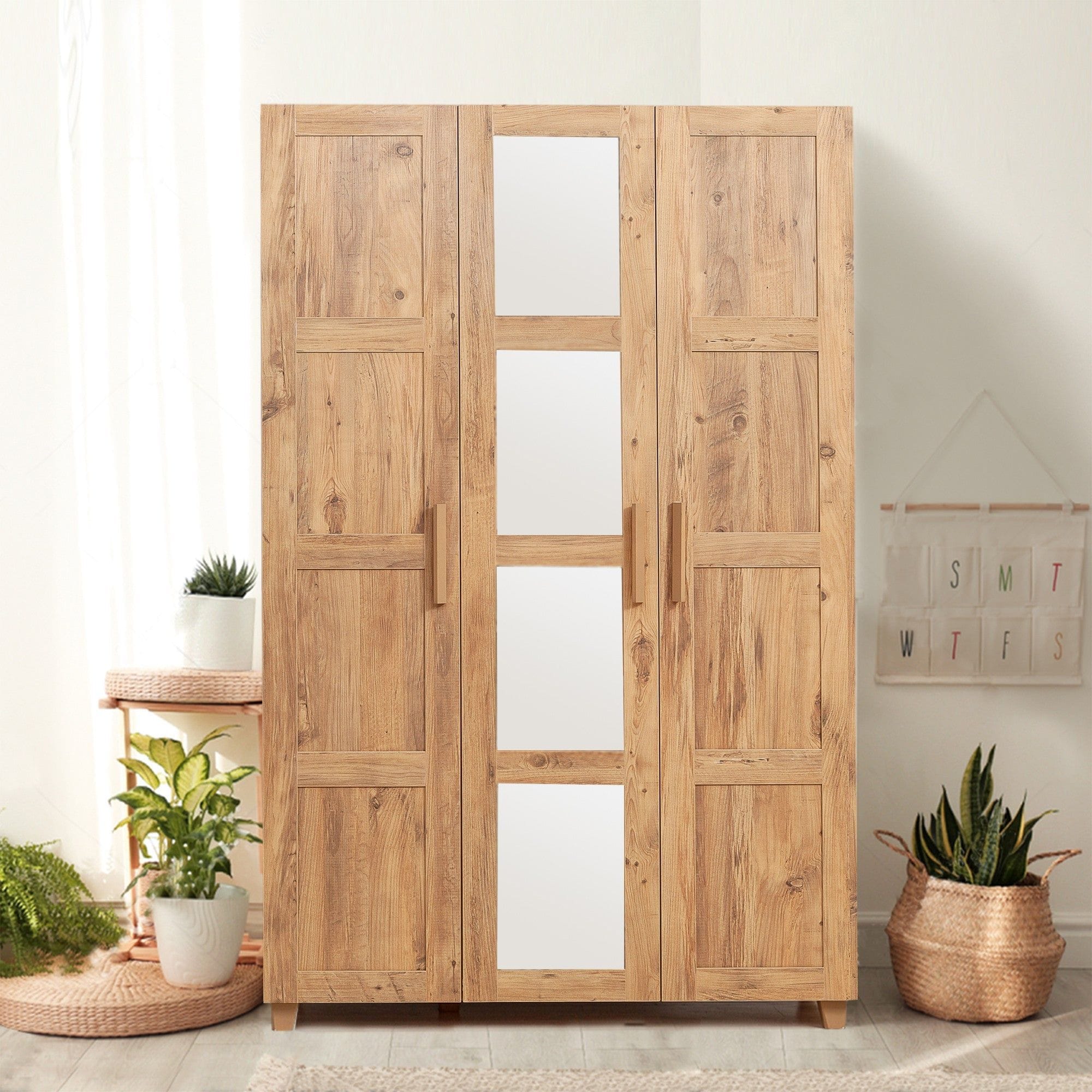 Dulap HEDERA 2, stejar auriu, PAL melaminat, cu 3 usi, 120x48x189 cm