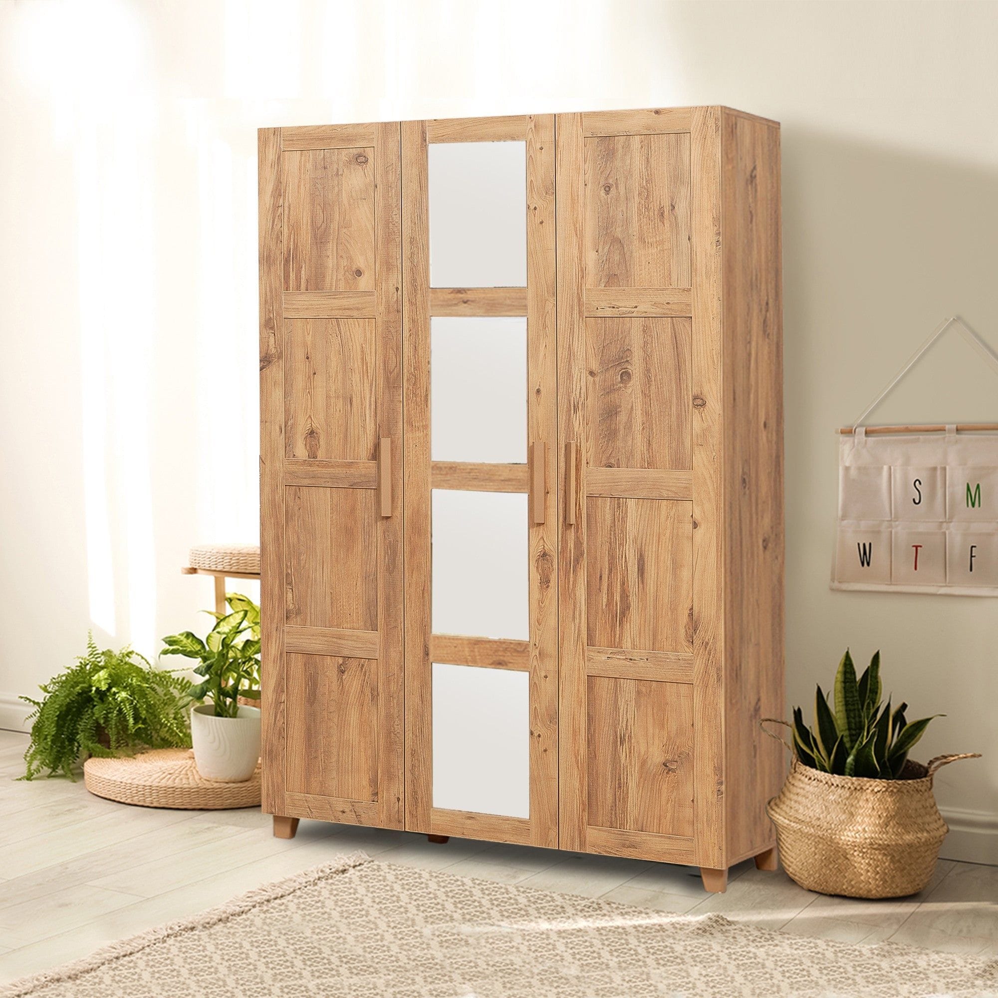 Dulap HEDERA 2, stejar auriu, PAL melaminat, cu 3 usi, 120x48x189 cm