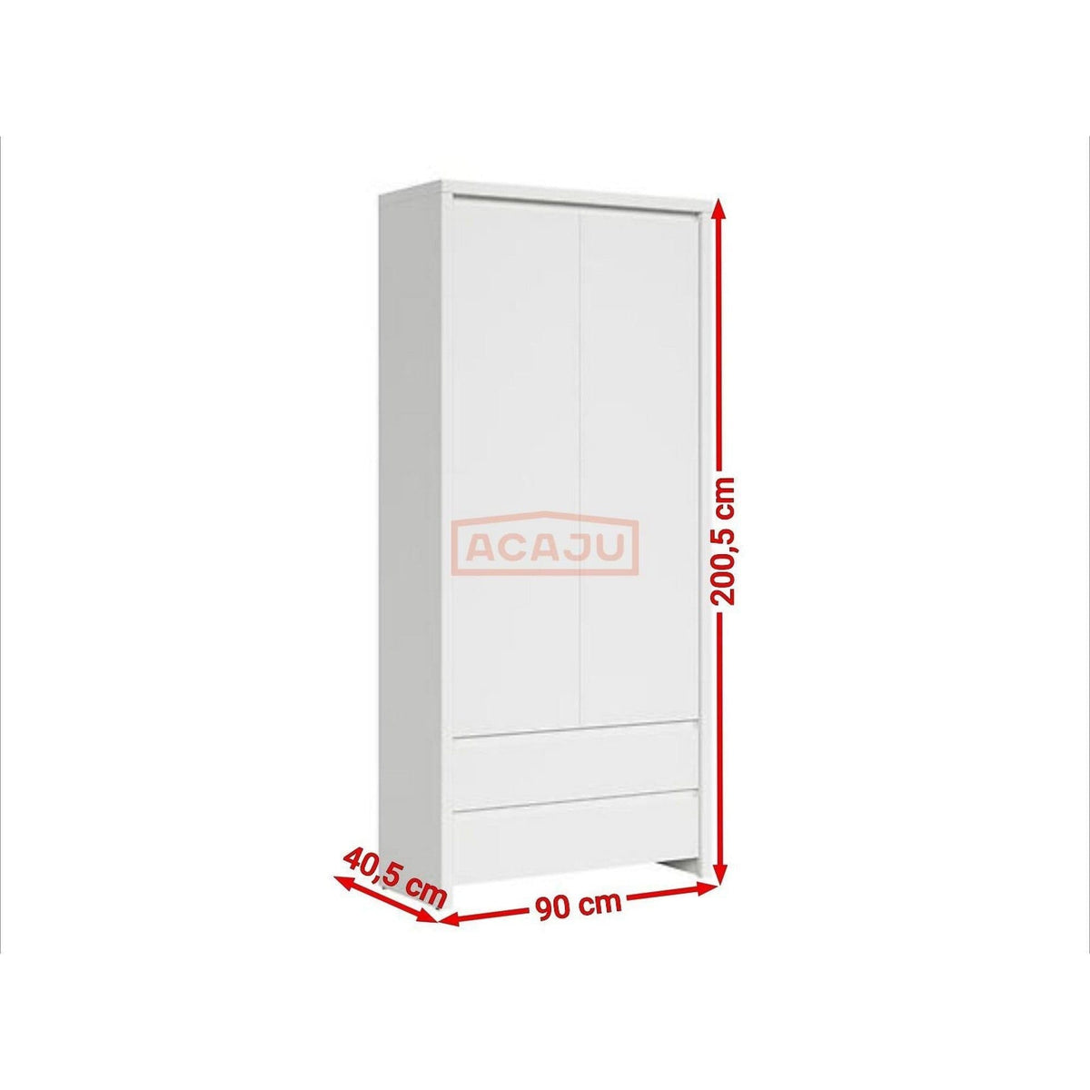 Dulap KASPIAN, alb, PAL, cu 2 usi si 2 sertare, 90x41x201 cm