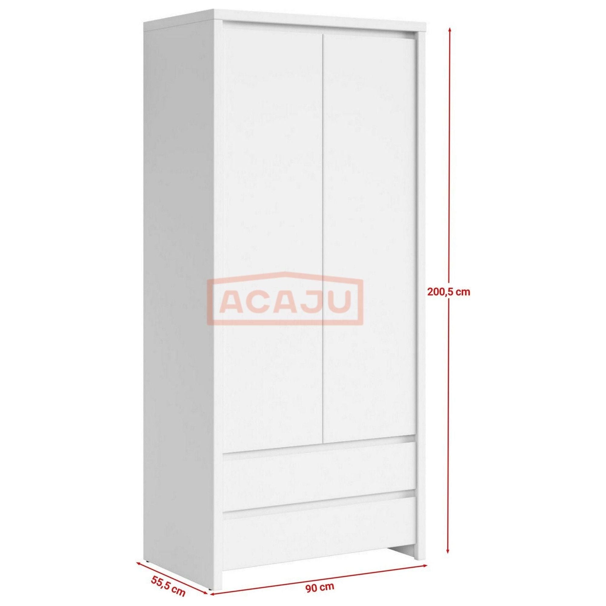 Dulap KASPIAN, alb, PAL, cu 2 usi si 2 sertare, 90x56x201 cm