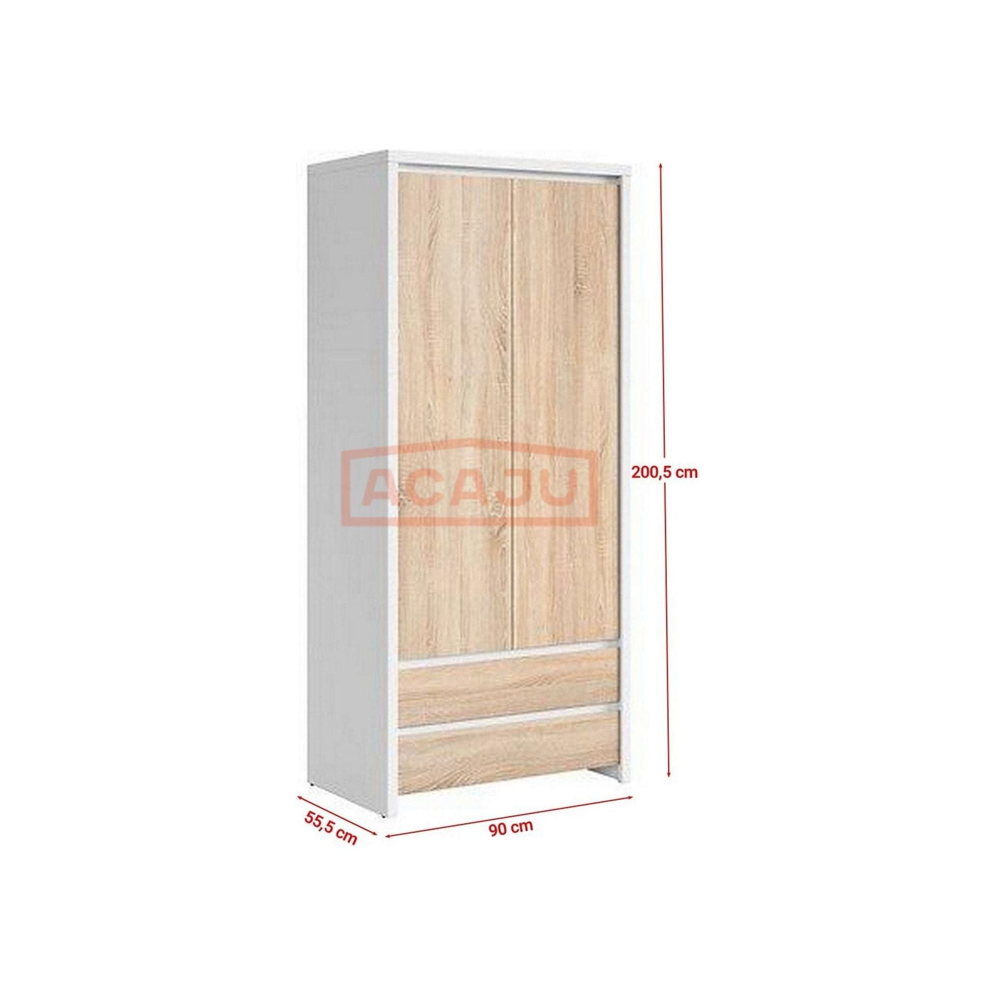 Dulap KASPIAN, stejar sonoma/alb, PAL, cu 2 usi si 2 sertare, 90x56x201 cm