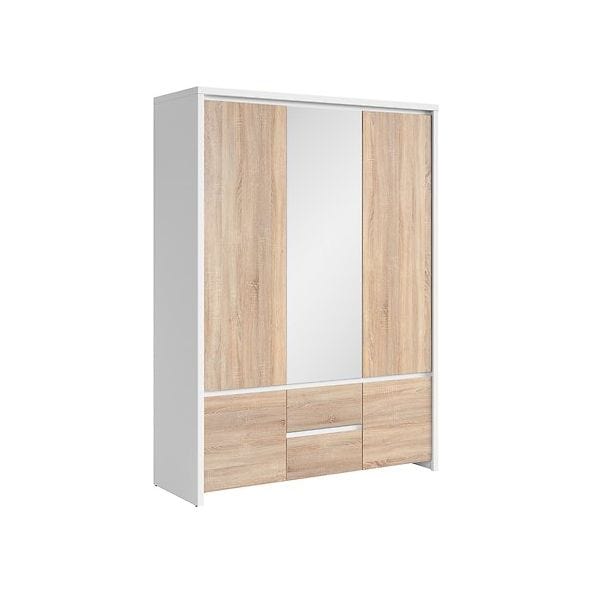 Dulap KASPIAN, stejar sonoma/alb, PAL, cu 5 usi si 2 sertare, 154x56x211 cm